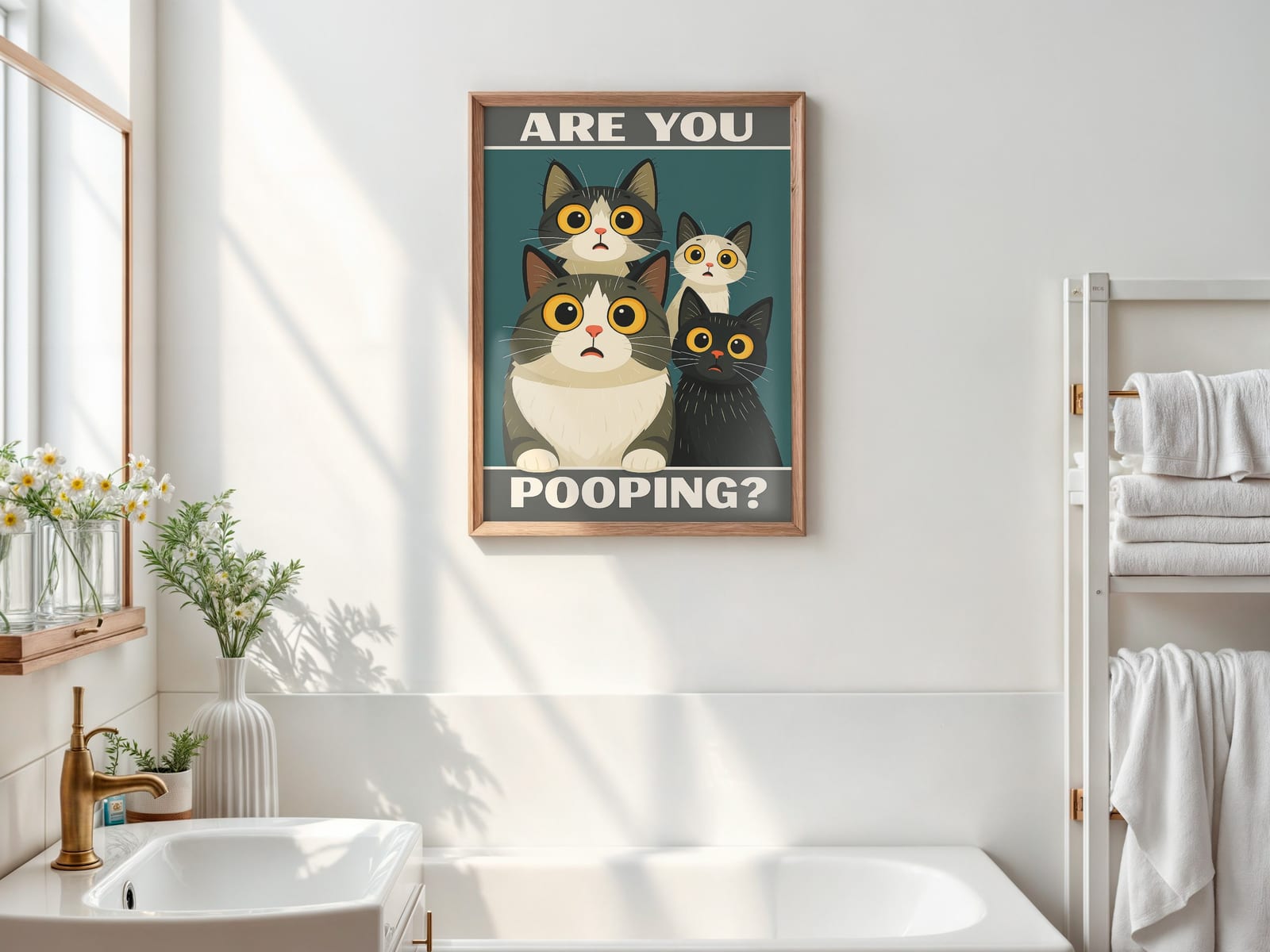 おもしろネコ トイレポスター、ユーモアな一言のウォールアート
