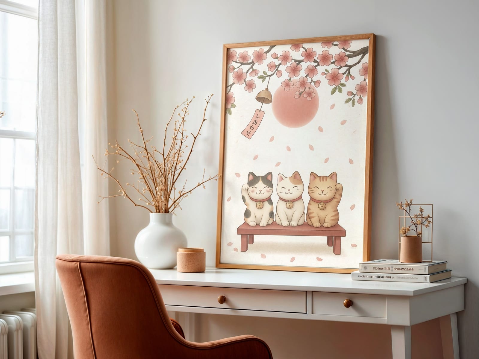 Lykkekatt Kirsebærblomst Print