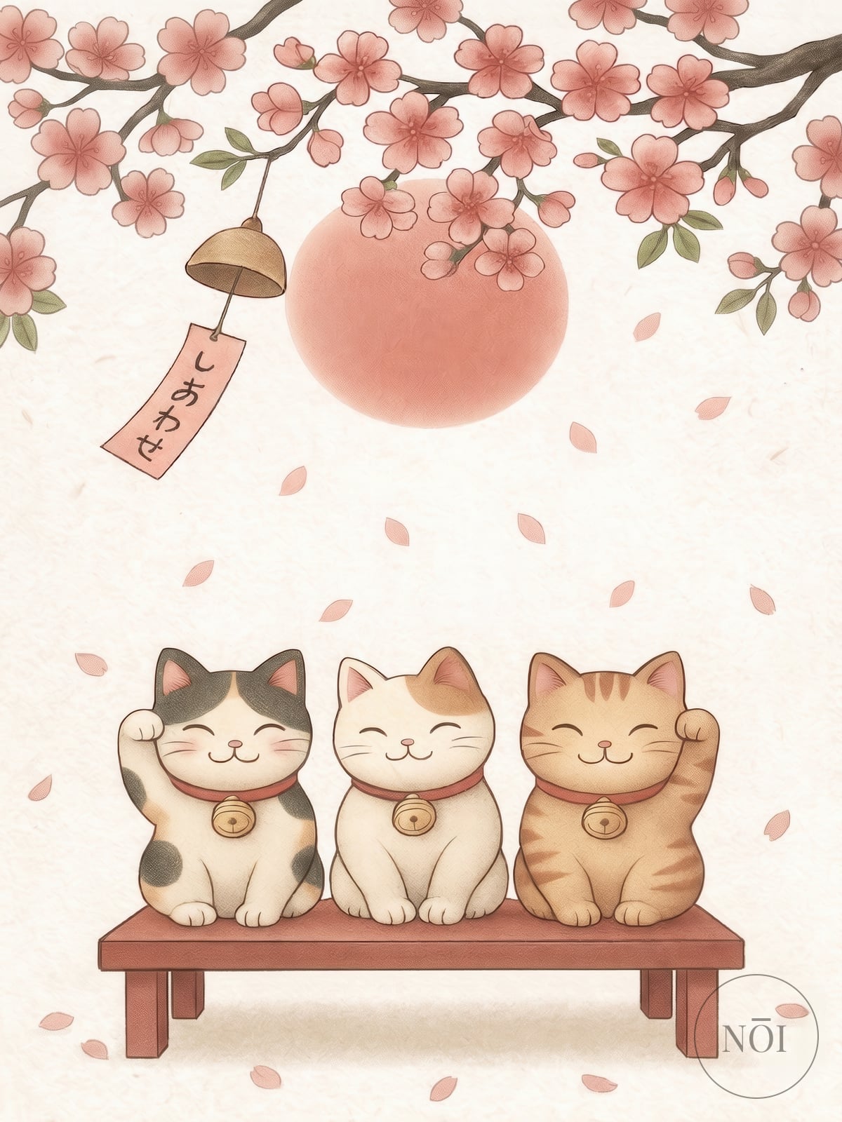 Lykkekat Kirsebærblomst Print — Poster (ungerahmt)