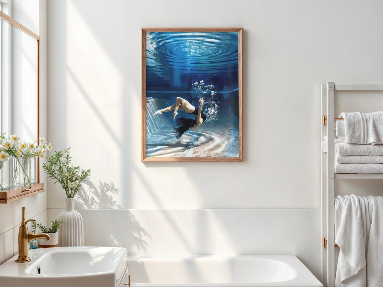 Schwimmerin im Poolblau, Poster Badezimmer, Wandkunst