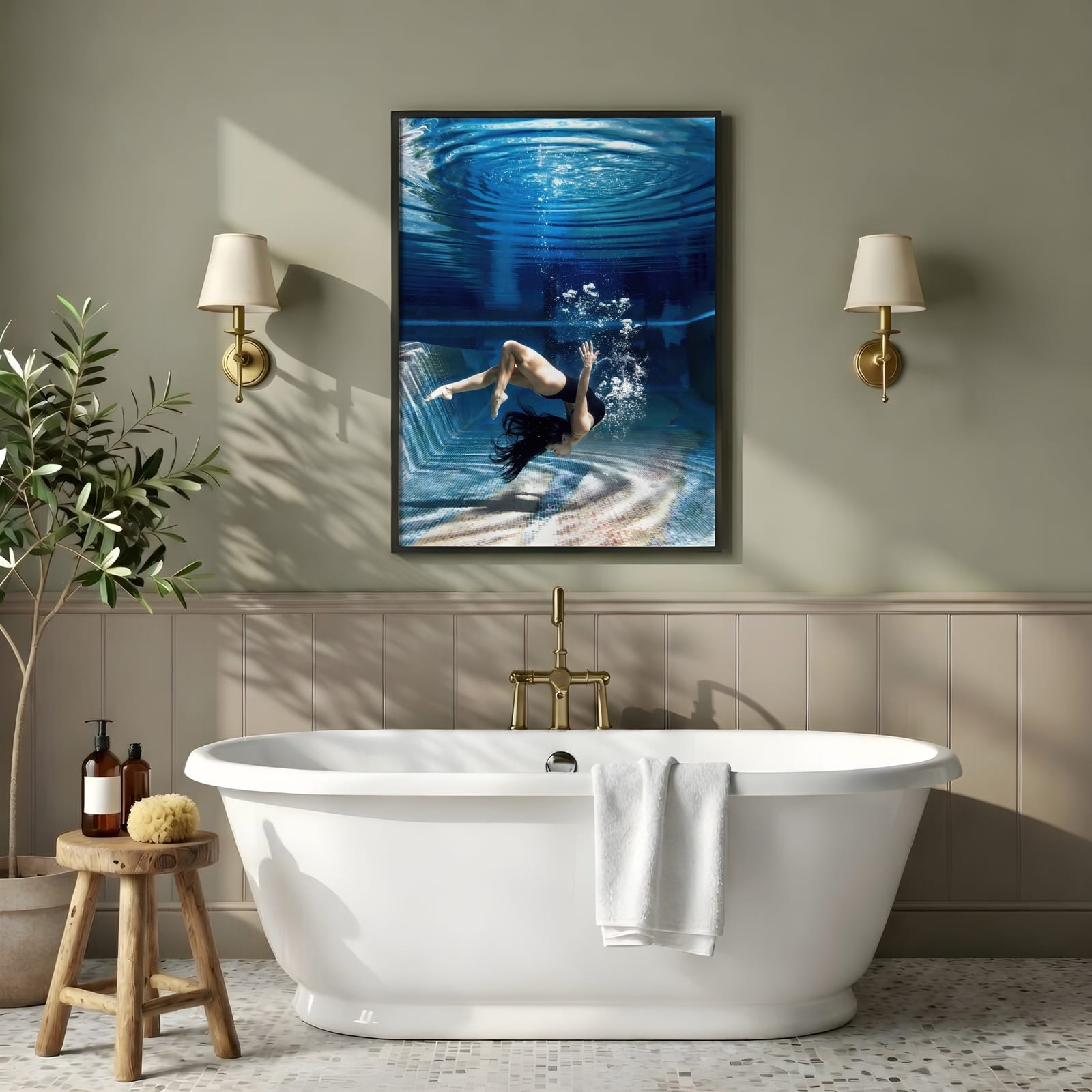 Schwimmerin im Poolblau, Poster Badezimmer, Wandkunst