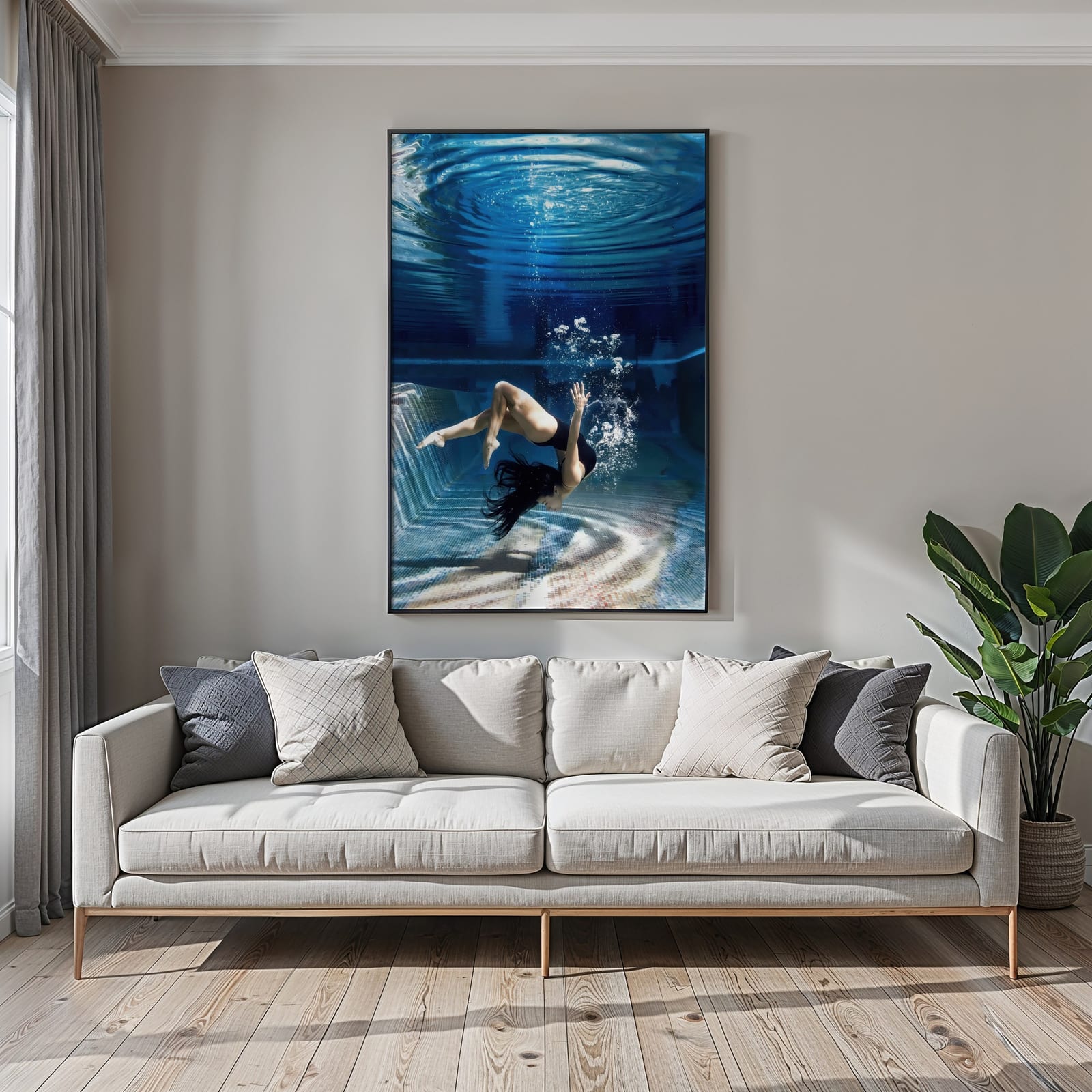 Schwimmerin im Poolblau, Poster Badezimmer, Wandkunst