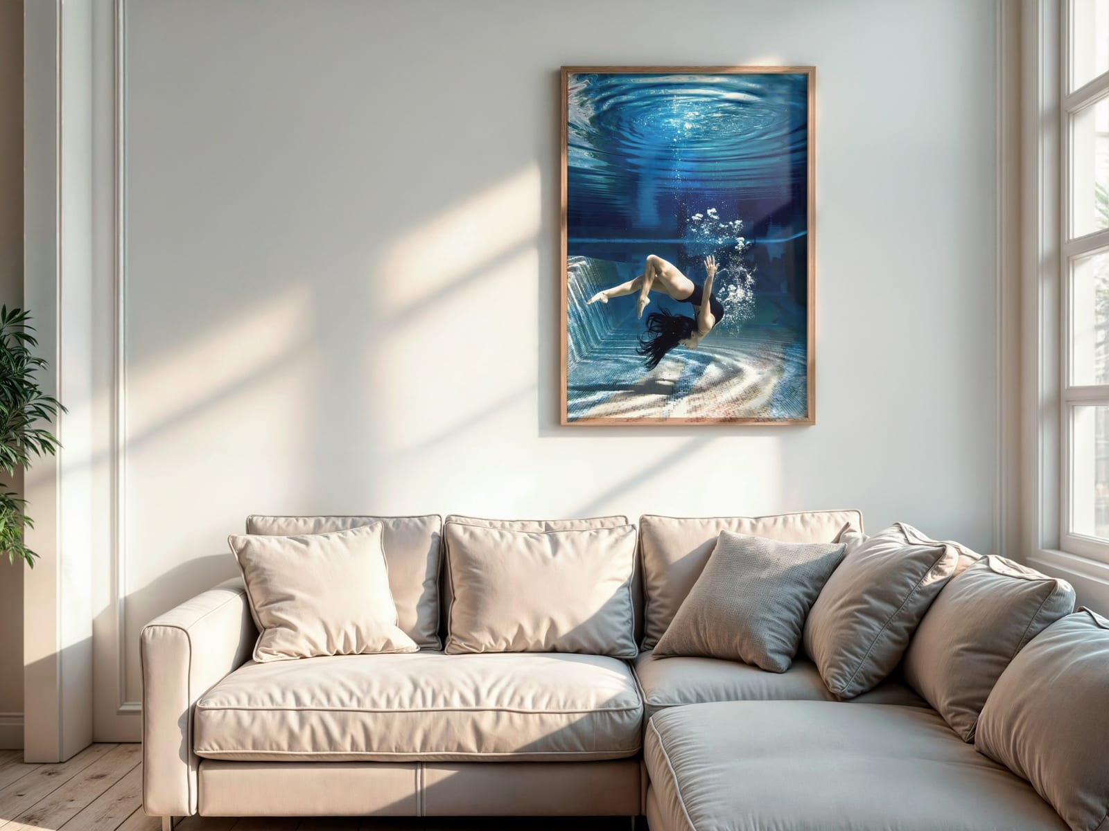 Schwimmerin im Poolblau, Poster Badezimmer, Wandkunst