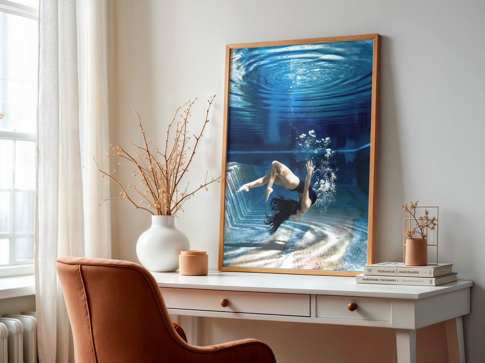 Schwimmerin im Poolblau, Poster Badezimmer, Wandkunst