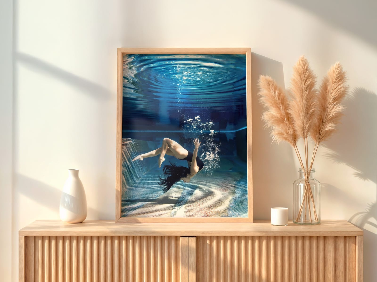 Schwimmerin im Poolblau, Poster Badezimmer, Wandkunst