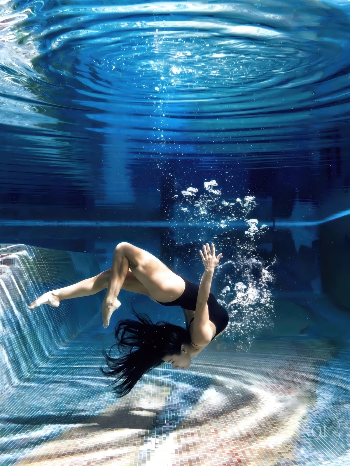 Schwimmerin im Poolblau, Poster Badezimmer, Wandkunst — Poster (ungerahmt)