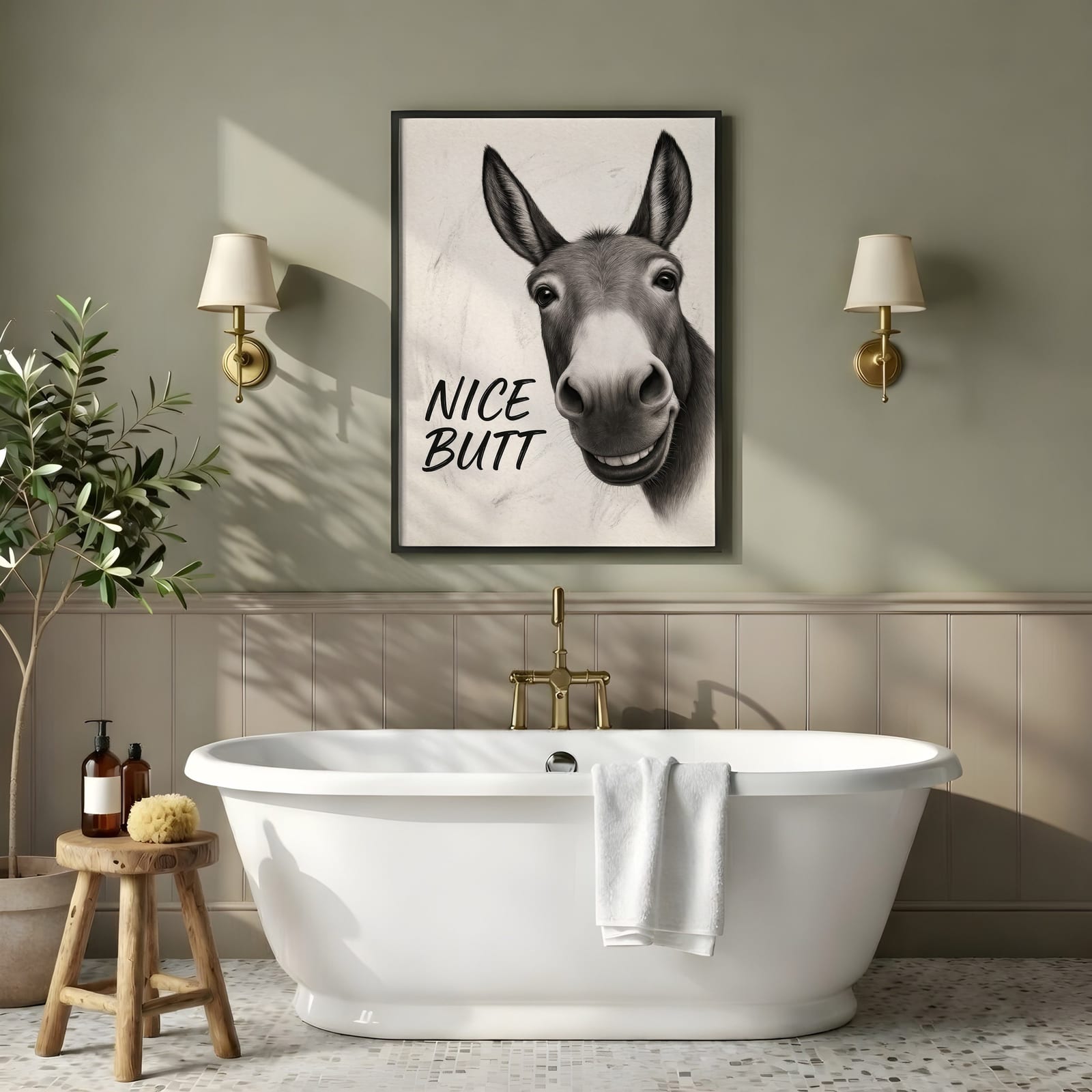 Stampa Asino Divertente "Nice Butt" per Bagno