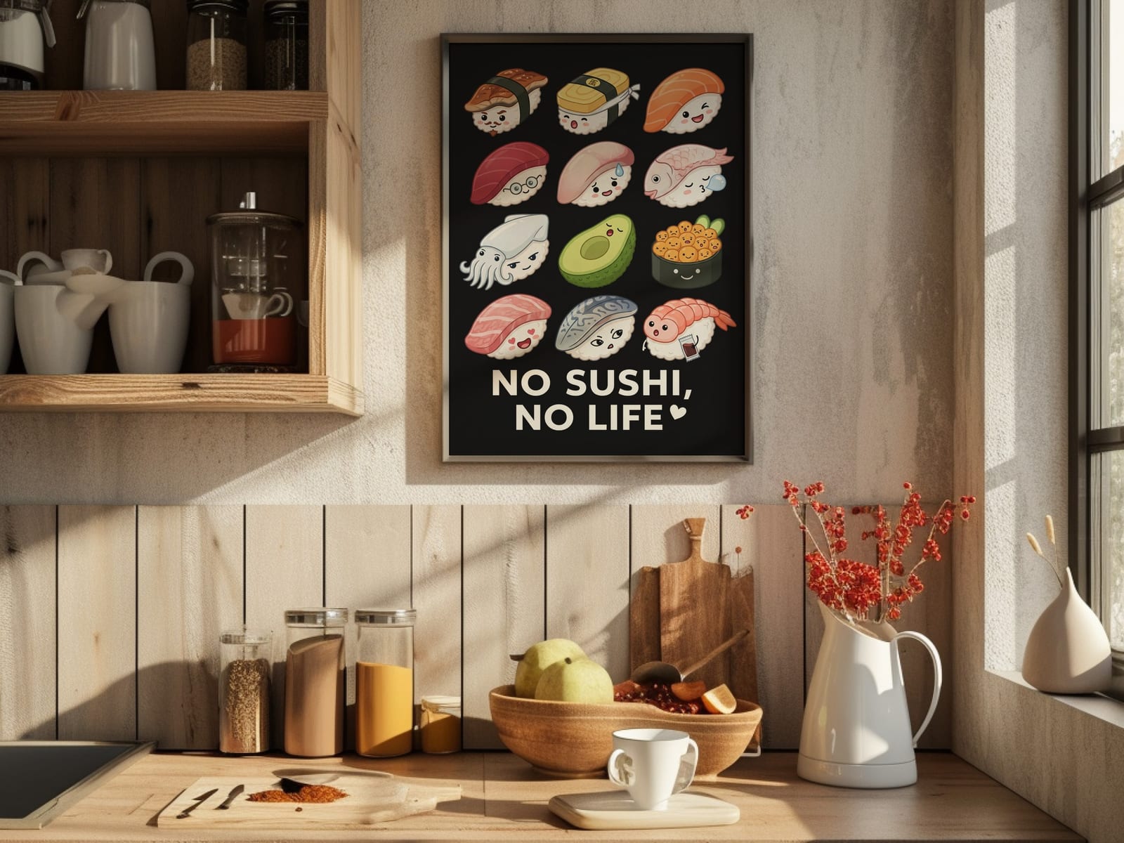 Zwölf Sushi-Gesichter, Sushi-Poster, Wandbild Küche