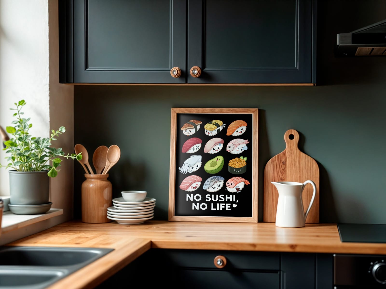 Zwölf Sushi-Gesichter, Sushi-Poster, Wandbild Küche