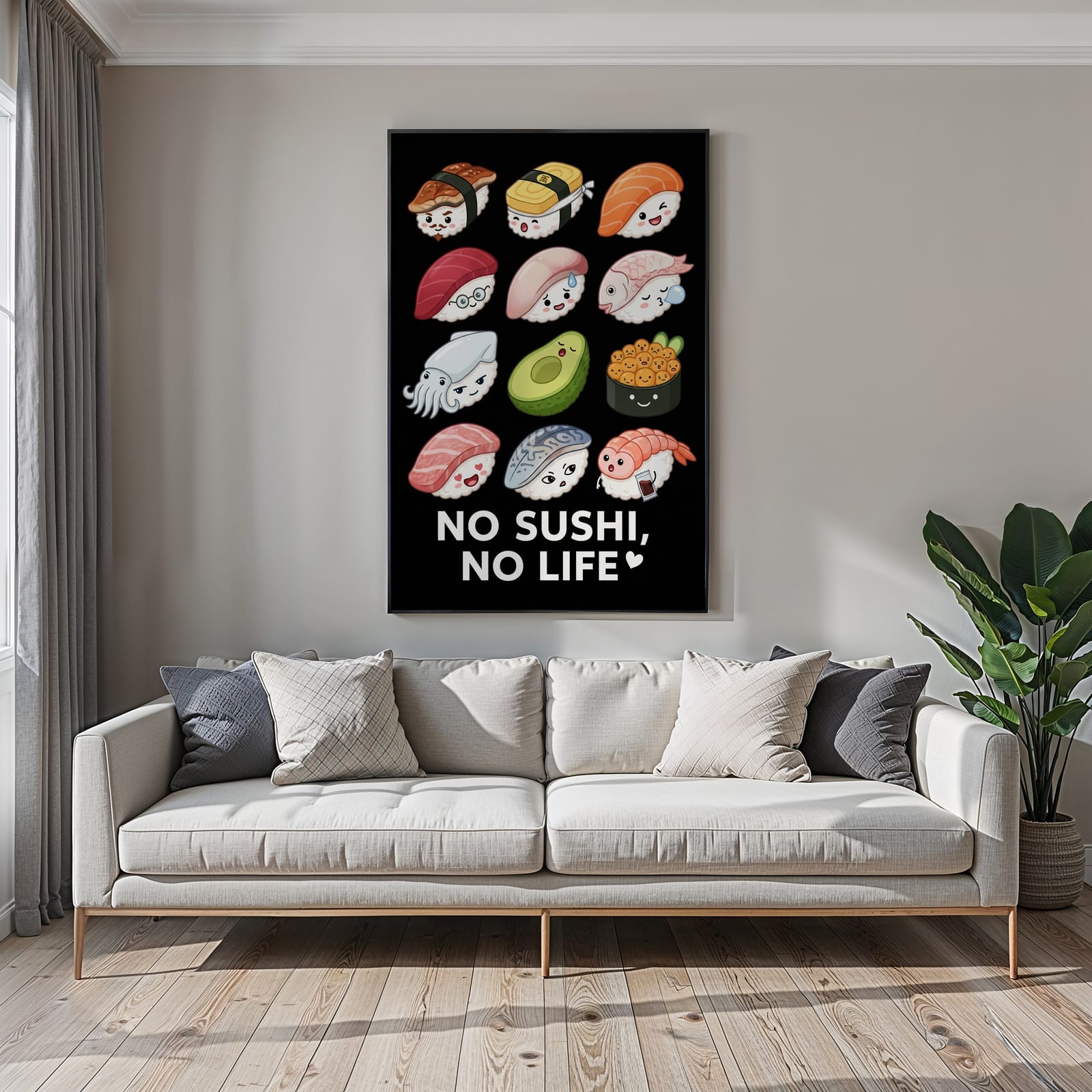 Zwölf Sushi-Gesichter, Sushi-Poster, Wandbild Küche