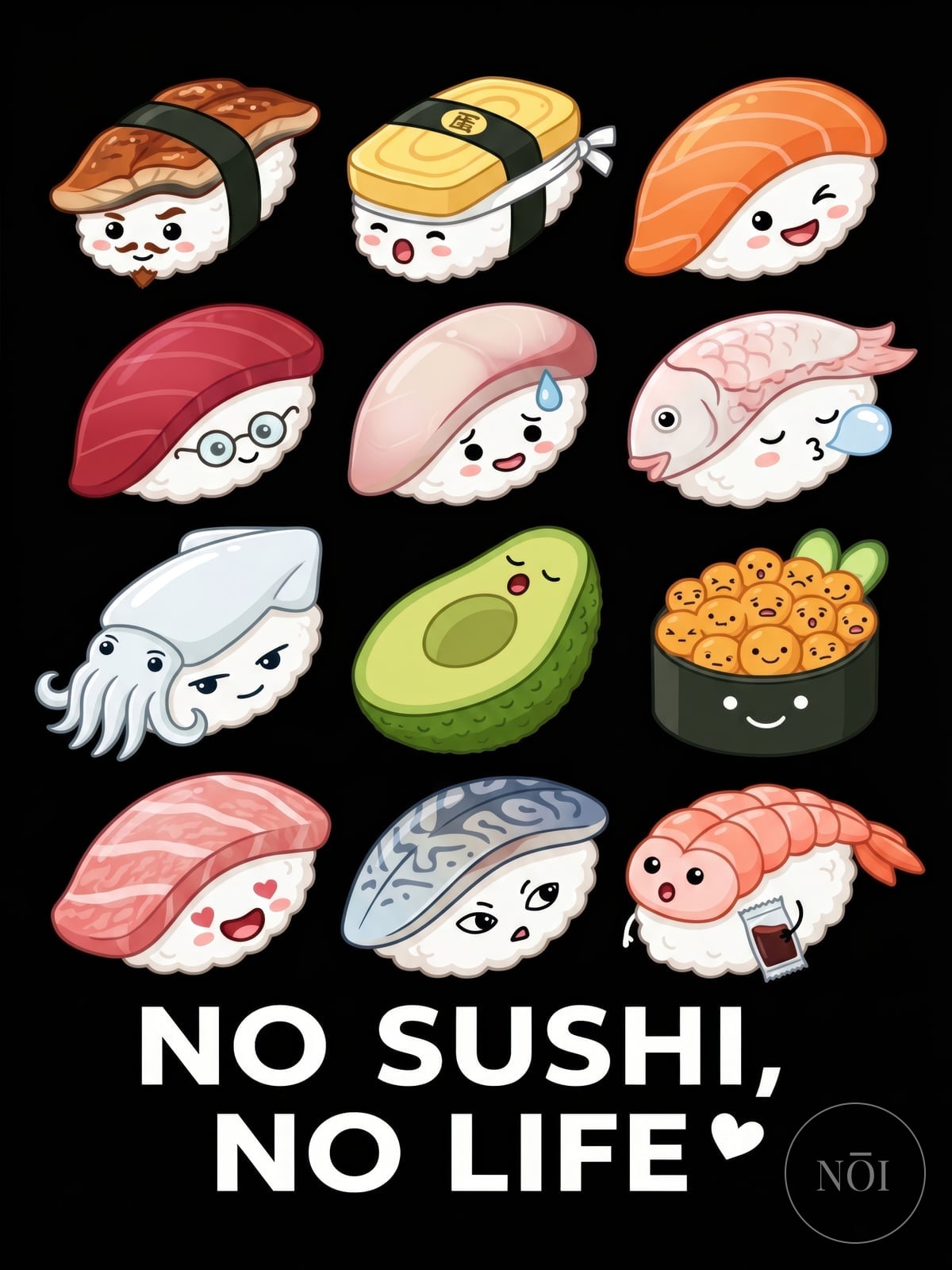 Kawaii Sushi Characters Print — Poster (ungerahmt)