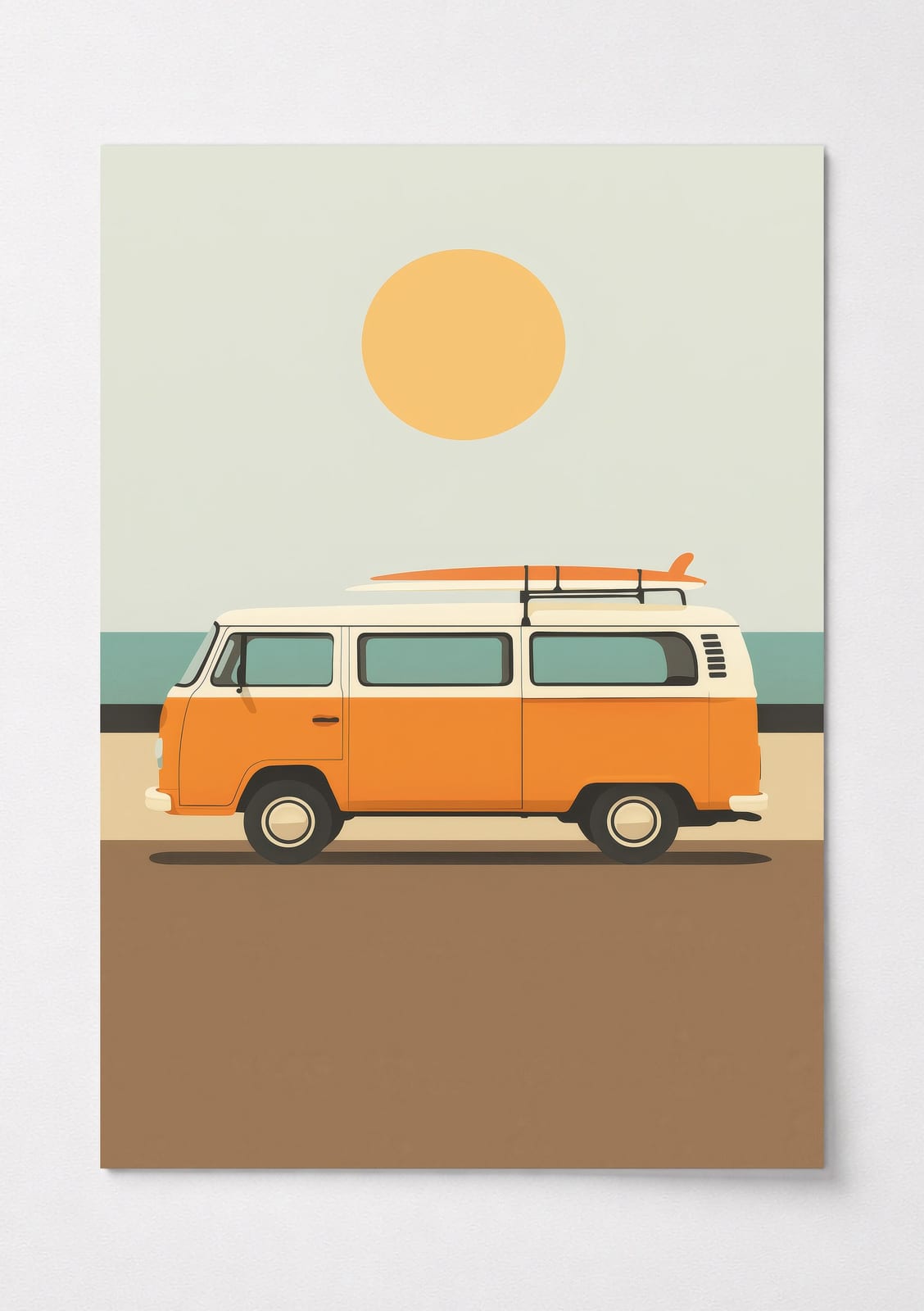 Retro Surf Van Print, Sommerlig Strand- og Kystkunst