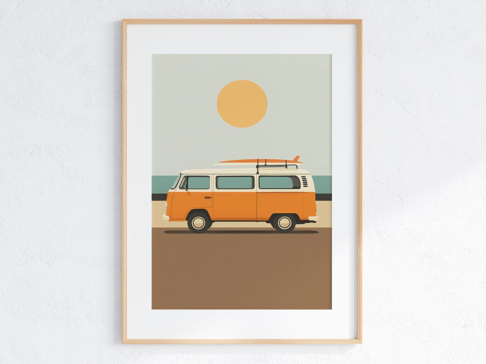 Retro Surf Van Print, Sommerlig Strand- og Kystkunst