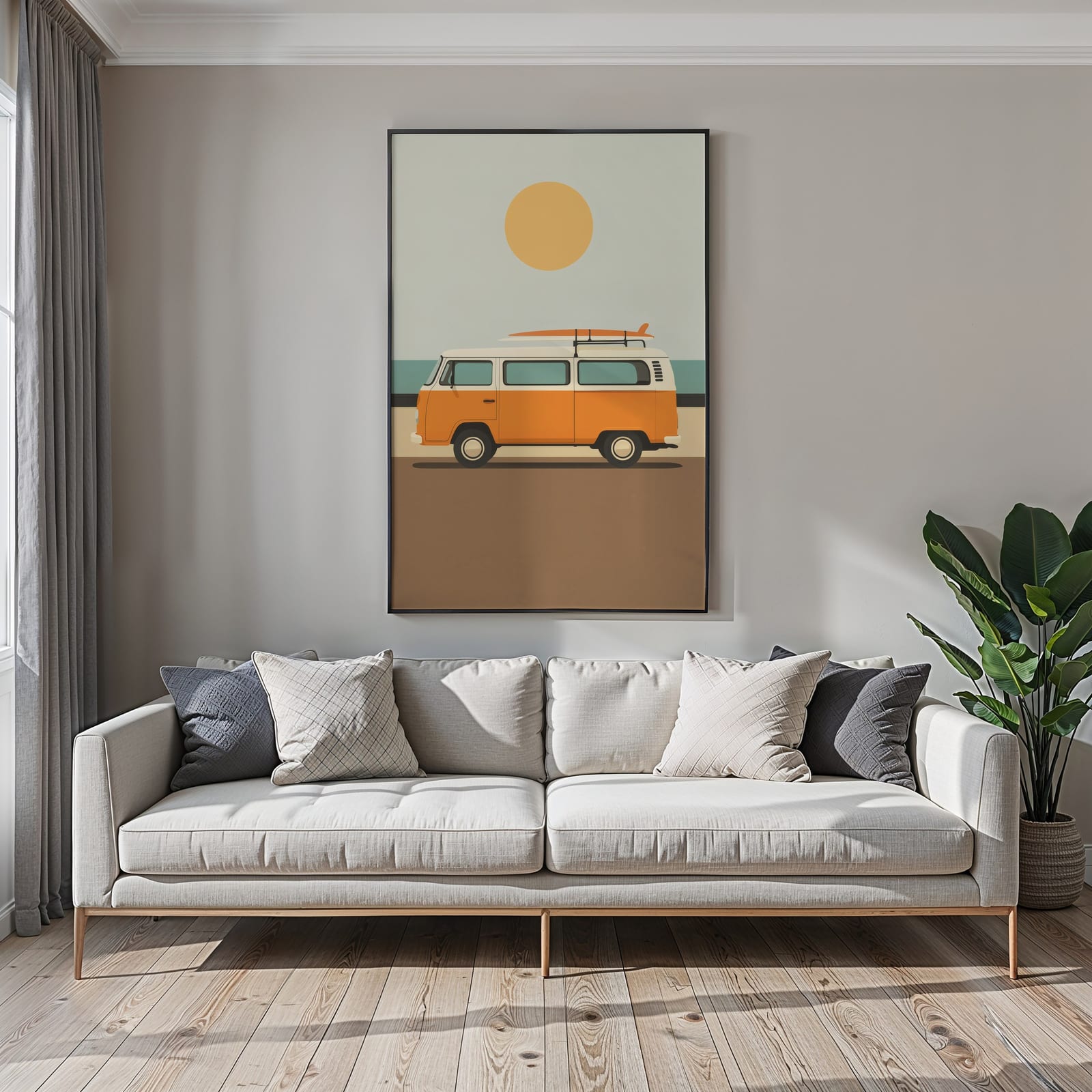 Retro Surf Van Print, Sommerlig Strand- og Kystkunst