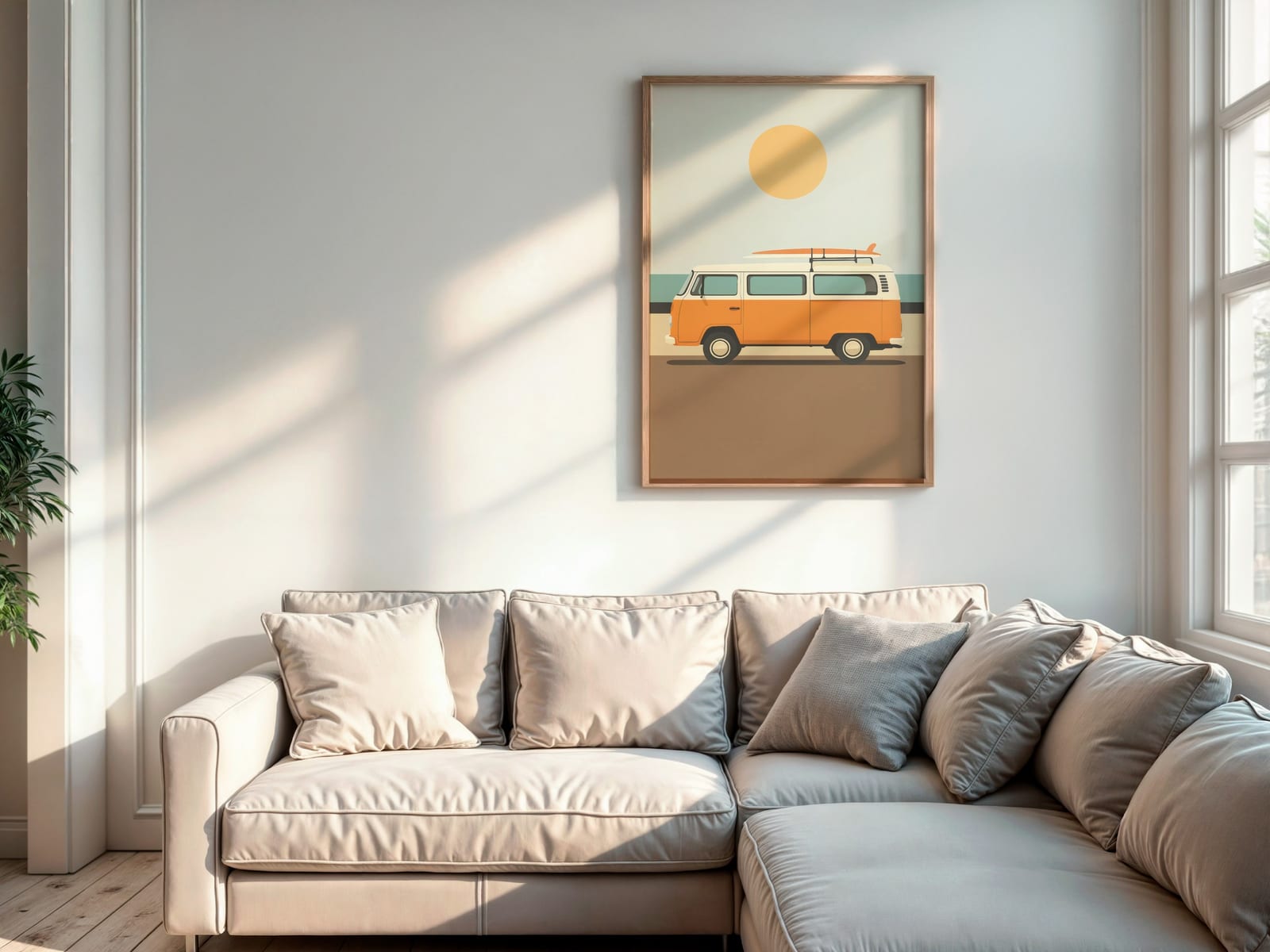 Retro Surf Van Print, Sommerlig Strand- og Kystkunst