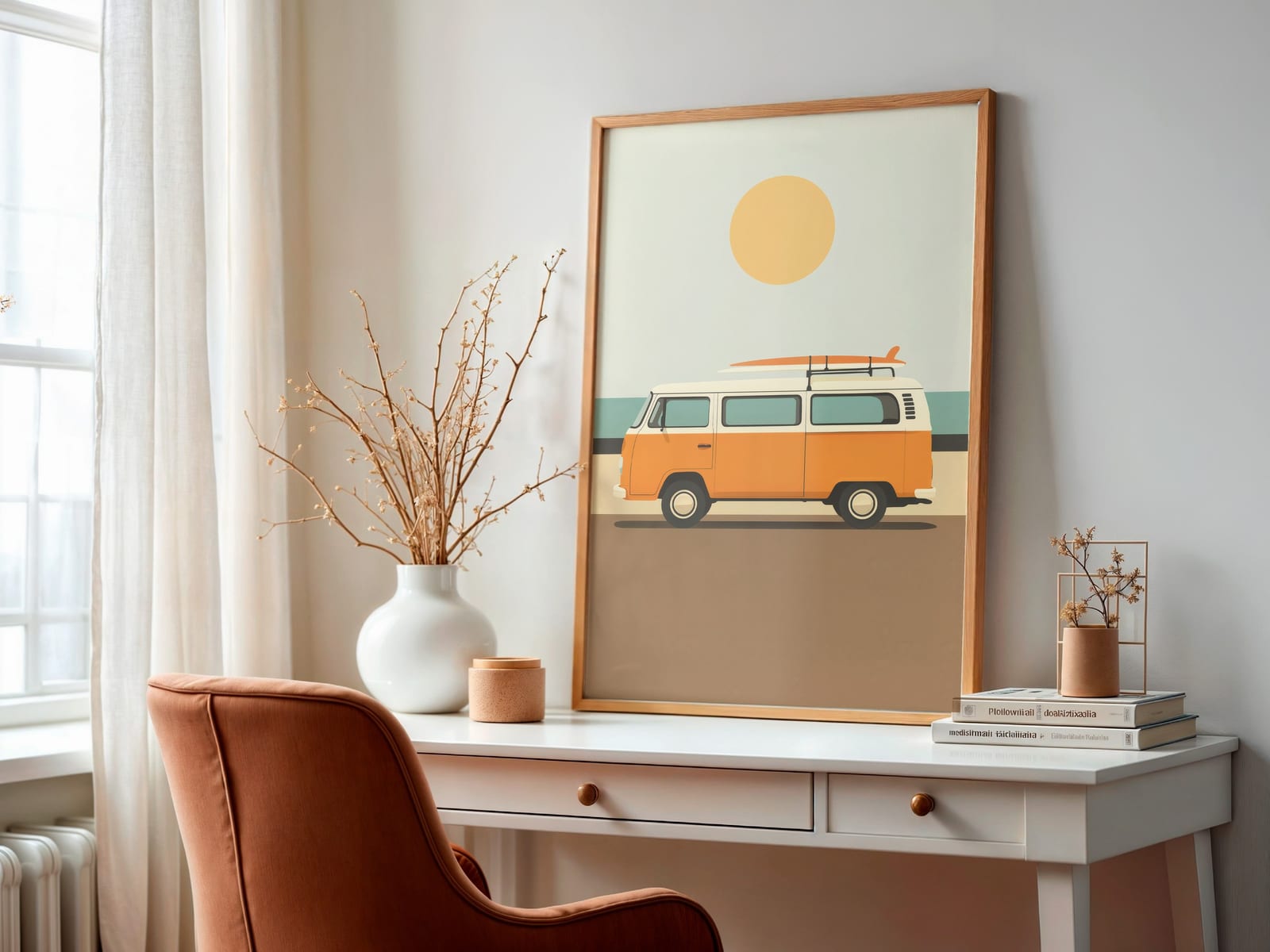 Retro Surf Van Print, Sommerlig Strand- og Kystkunst