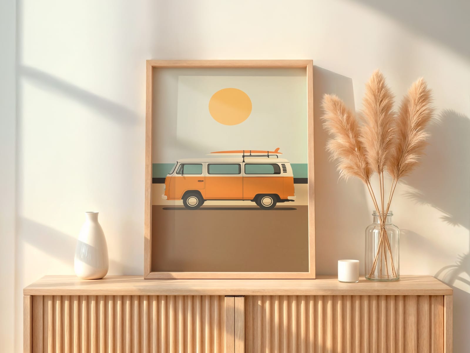 Retro Surf Van Print, Sommerlig Strand- og Kystkunst
