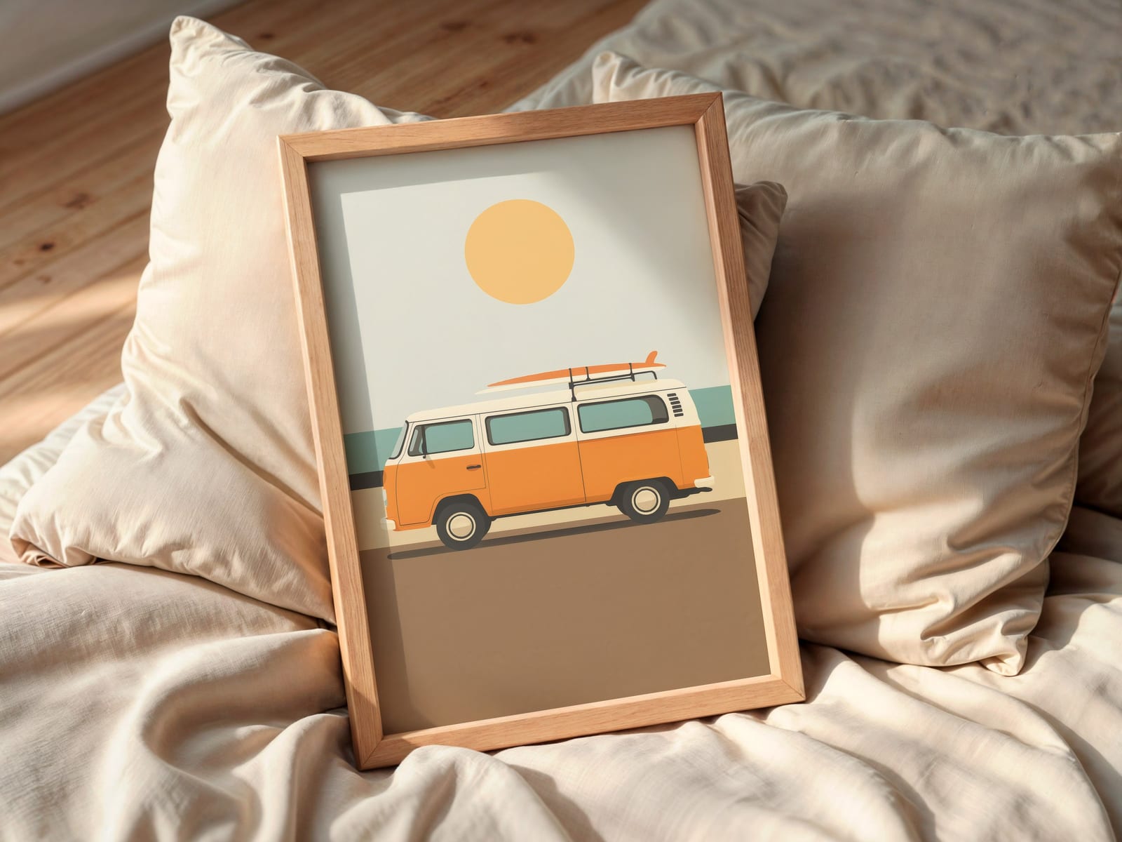 Retro Surf Van Print, Sommerlig Strand- og Kystkunst