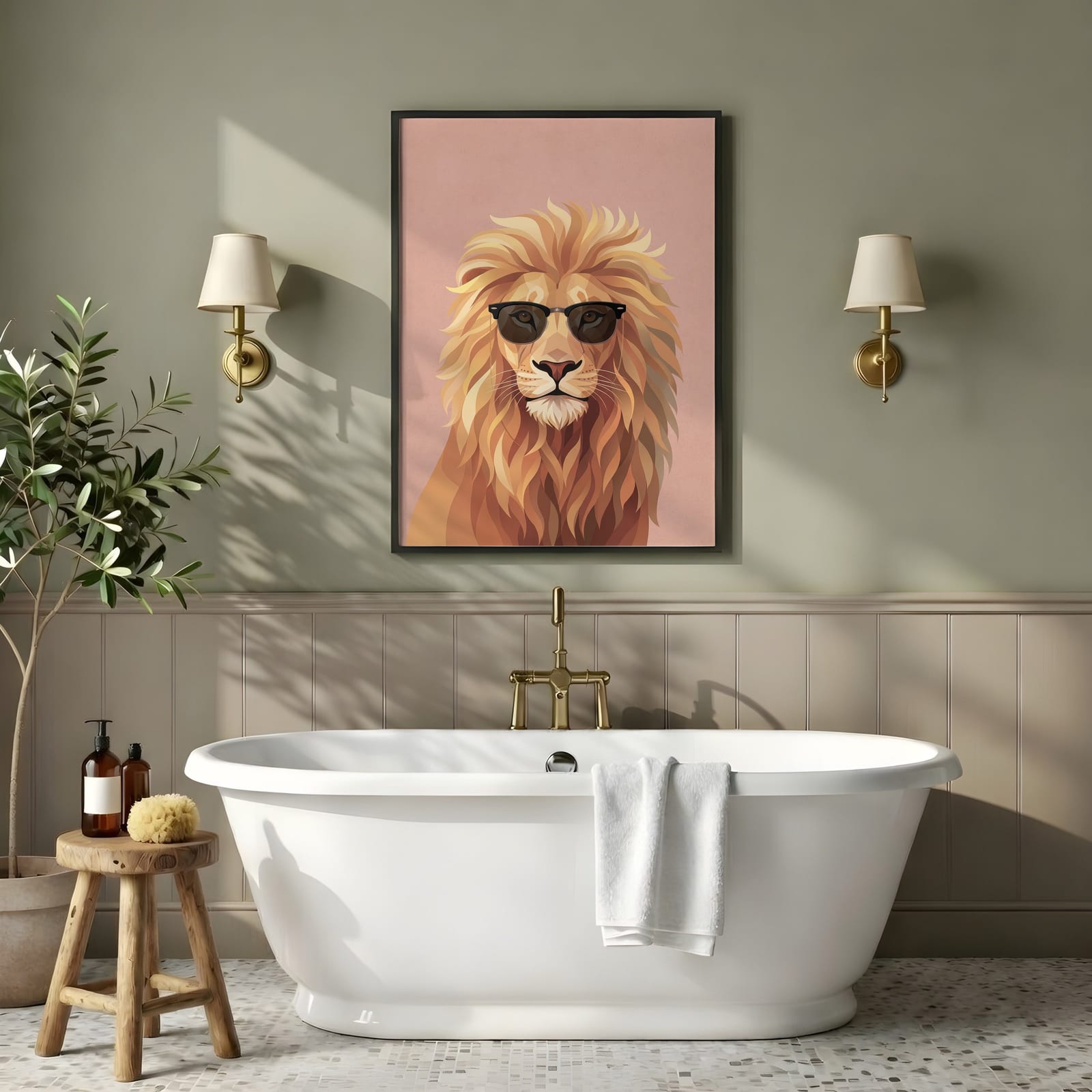 Løve med Solbriller Print