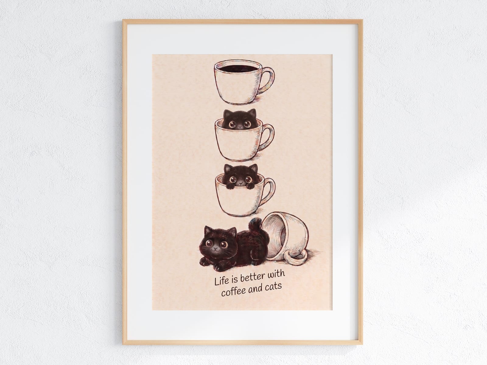 Katze in der Kaffeetasse, Kaffee-Poster, Wandbild Küche