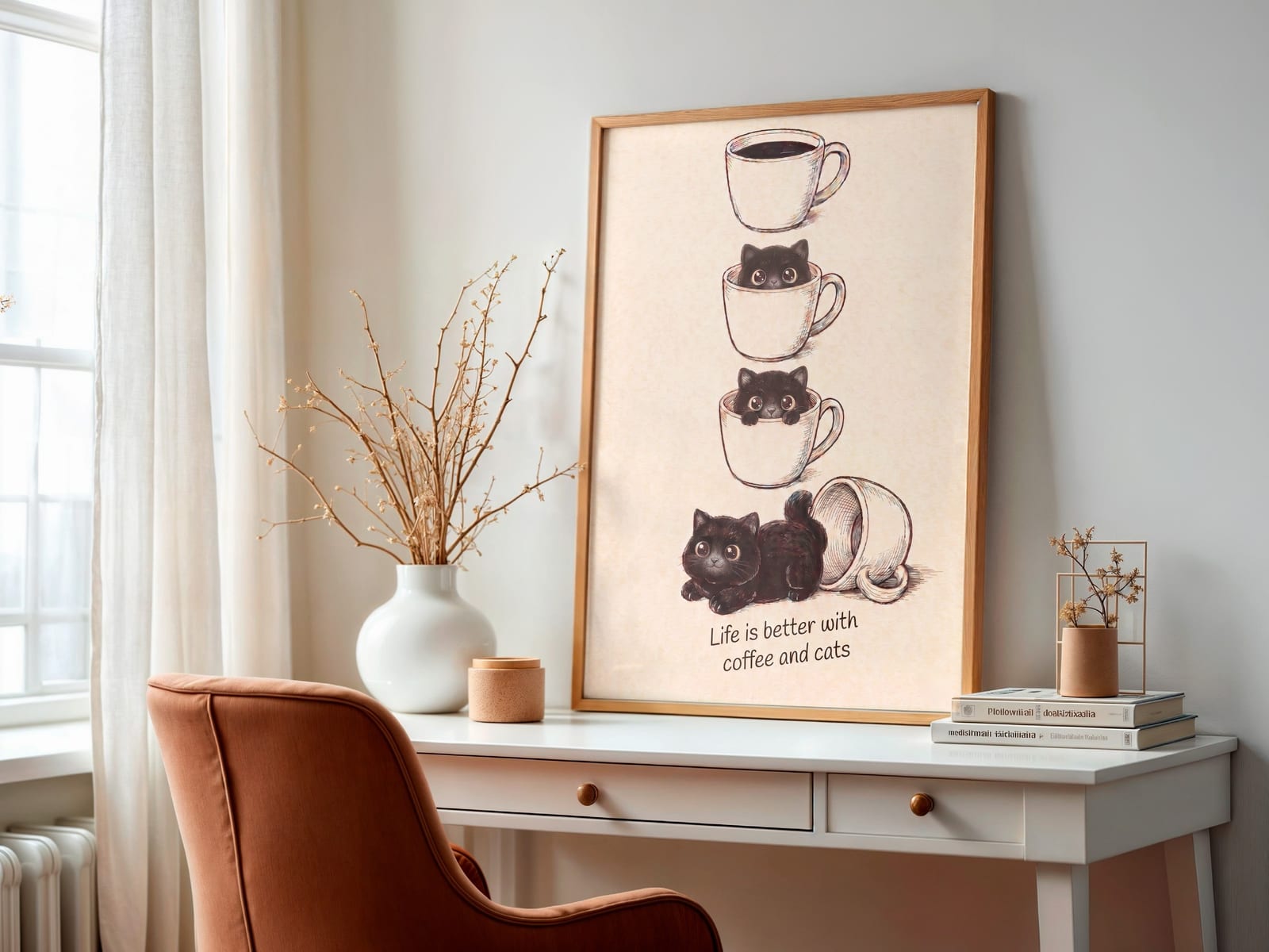 Katze in der Kaffeetasse, Kaffee-Poster, Wandbild Küche