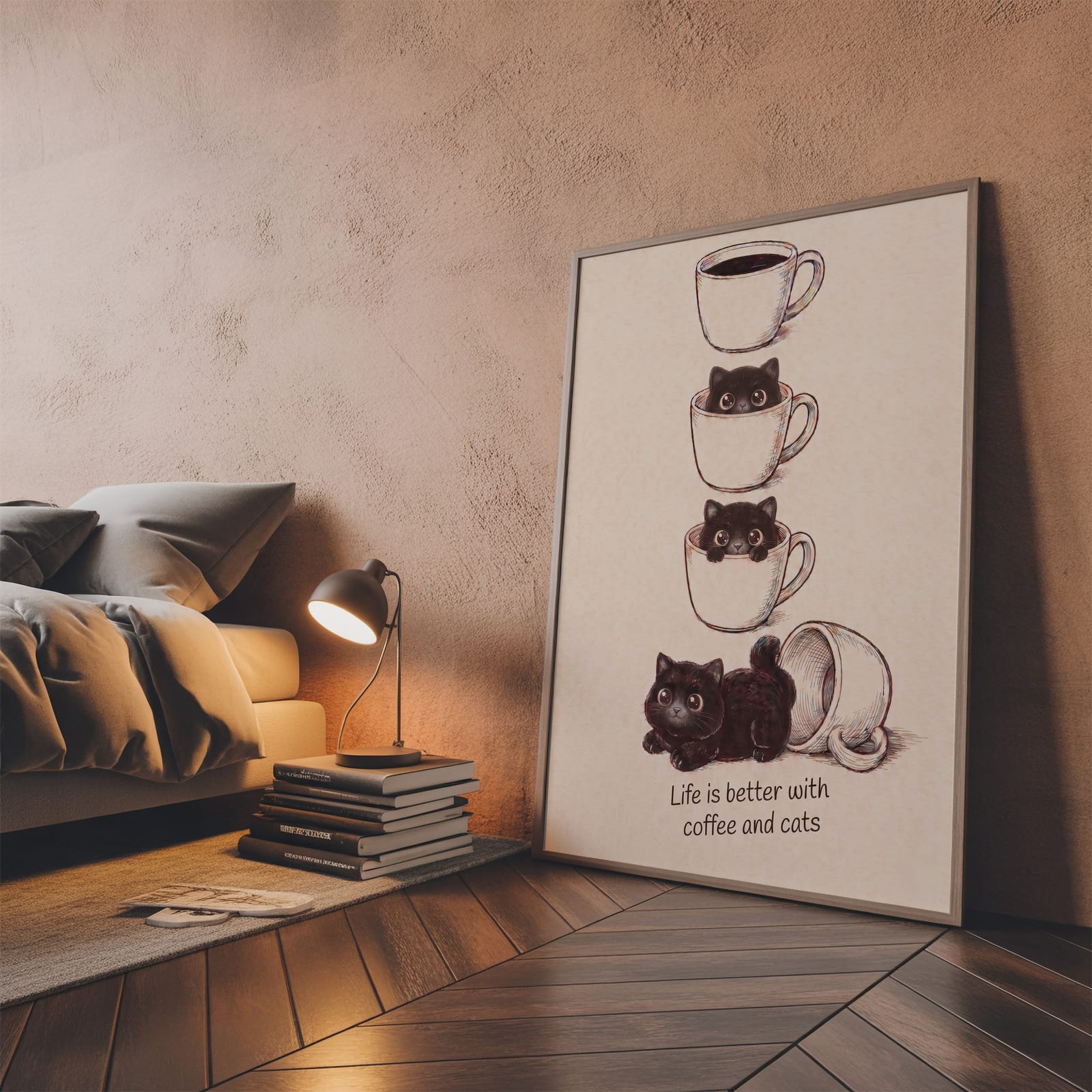 Katze in der Kaffeetasse, Kaffee-Poster, Wandbild Küche
