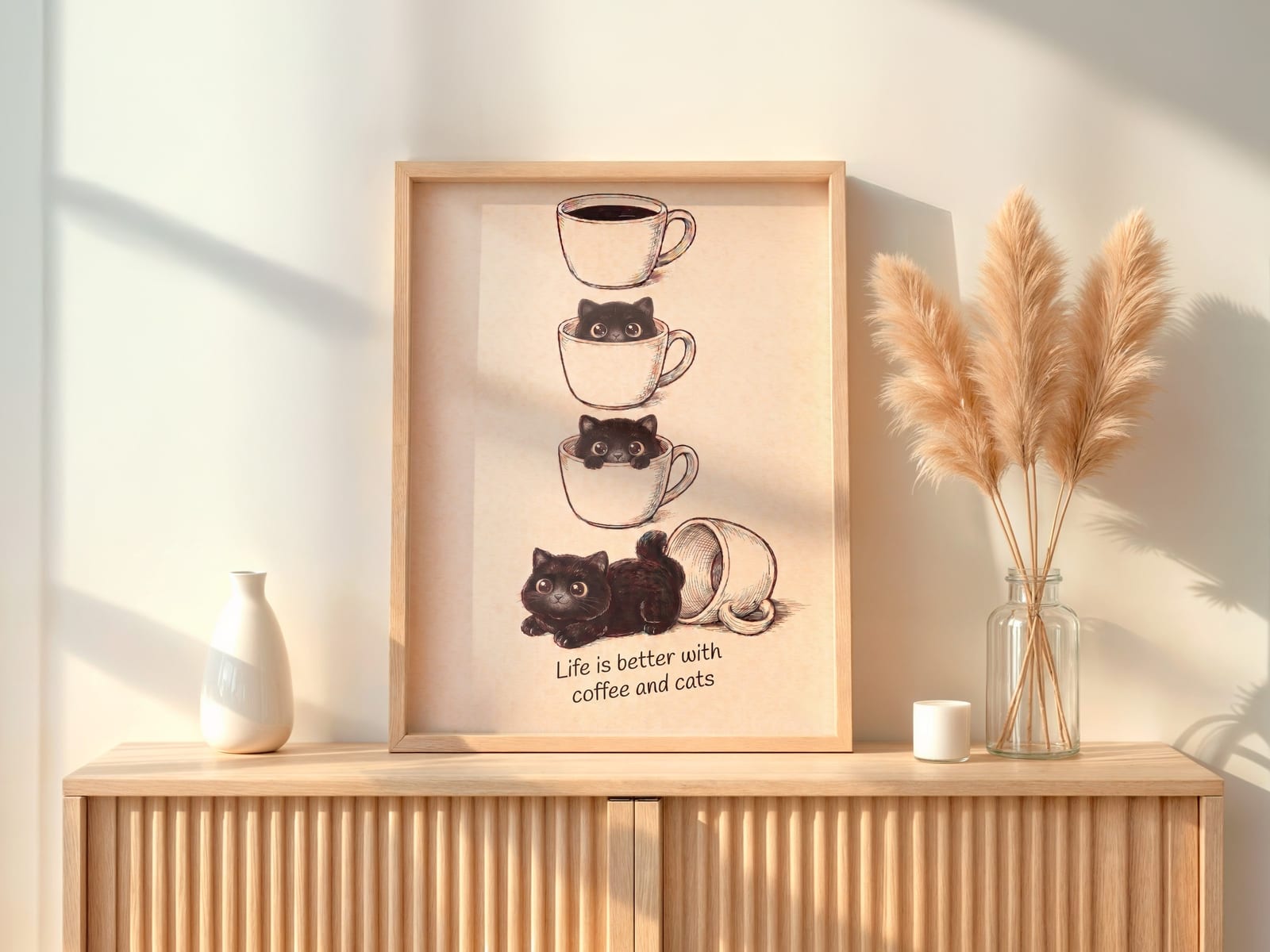 Katze in der Kaffeetasse, Kaffee-Poster, Wandbild Küche