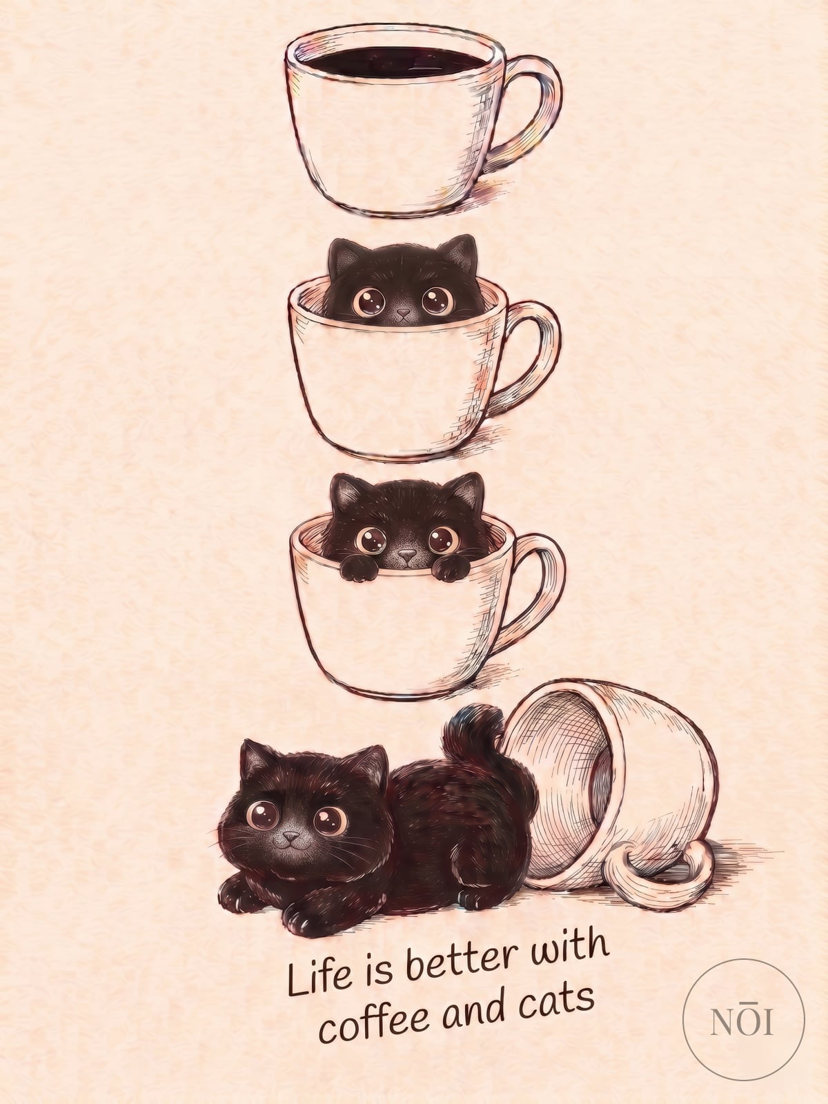 Sort kat kaffekop Plakat — Poster (ungerahmt)