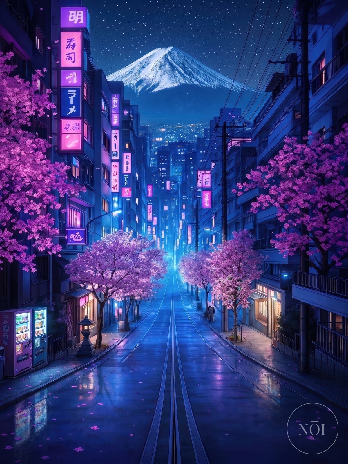 Fuji Kirsebærblomst Neon Print — Poster (ungerahmt)