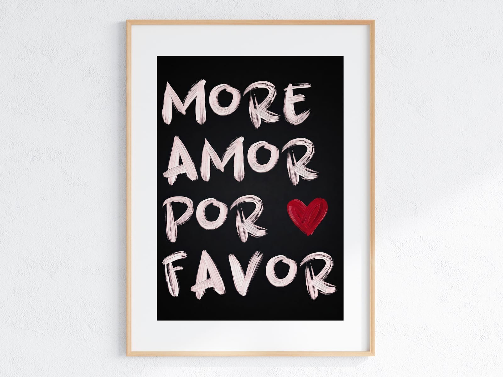 More Amor auf Schwarz, Typografie-Poster, Wandbild Schlafzimmer