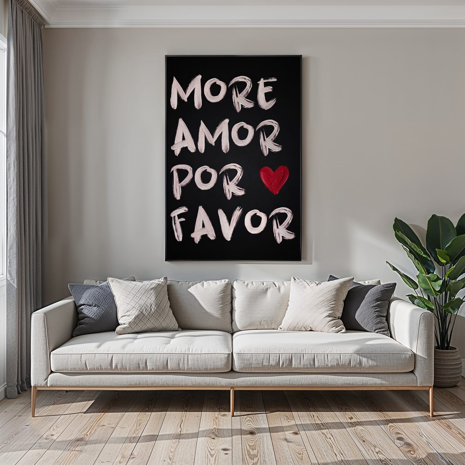 More Amor auf Schwarz, Typografie-Poster, Wandbild Schlafzimmer