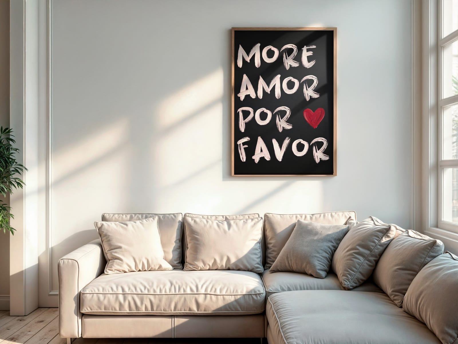 More Amor auf Schwarz, Typografie-Poster, Wandbild Schlafzimmer
