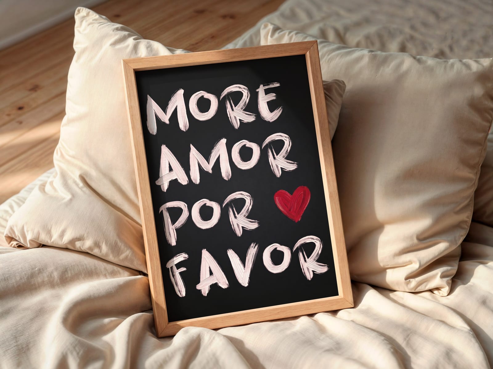 More Amor auf Schwarz, Typografie-Poster, Wandbild Schlafzimmer