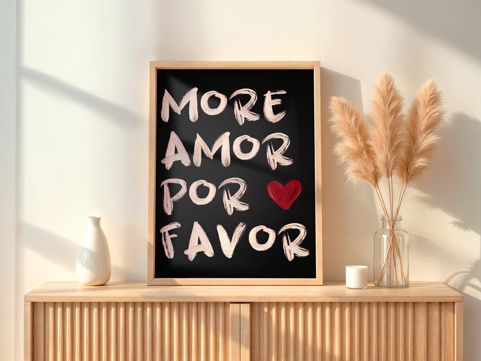 More Amor auf Schwarz, Typografie-Poster, Wandbild Schlafzimmer