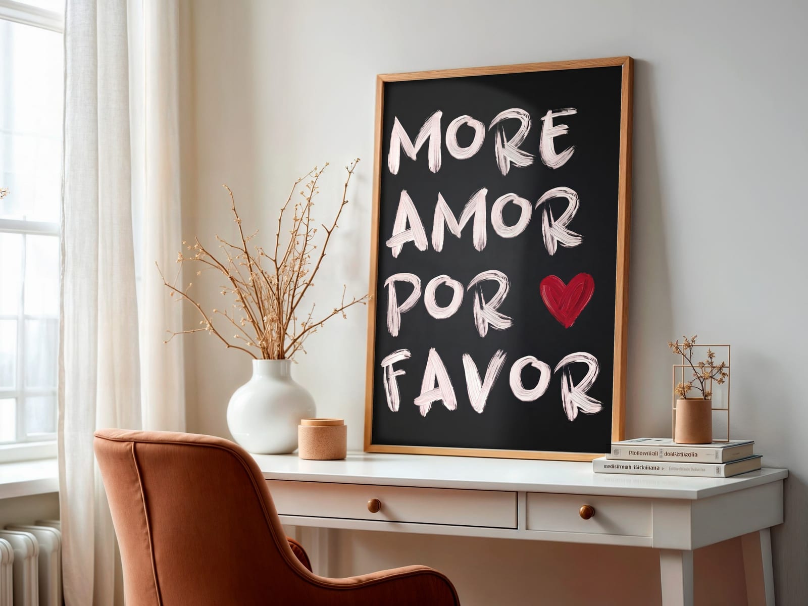 More Amor auf Schwarz, Typografie-Poster, Wandbild Schlafzimmer