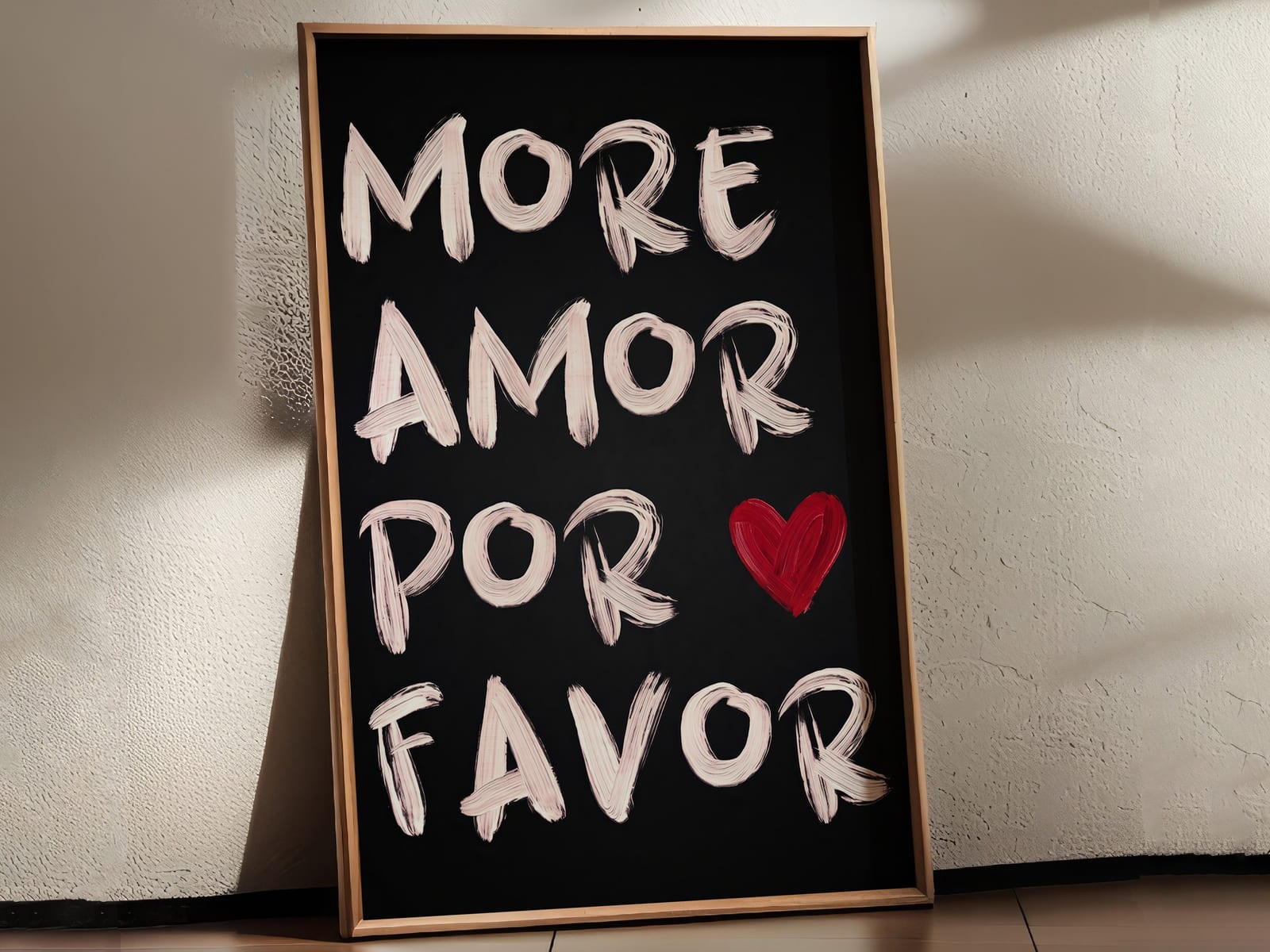 More Amor auf Schwarz, Typografie-Poster, Wandbild Schlafzimmer
