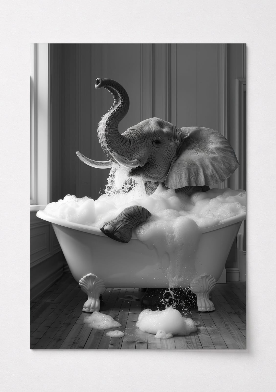 Elephant in Bathtub-print, sjov badeværelsesvægkunst, børneværelsesdekor