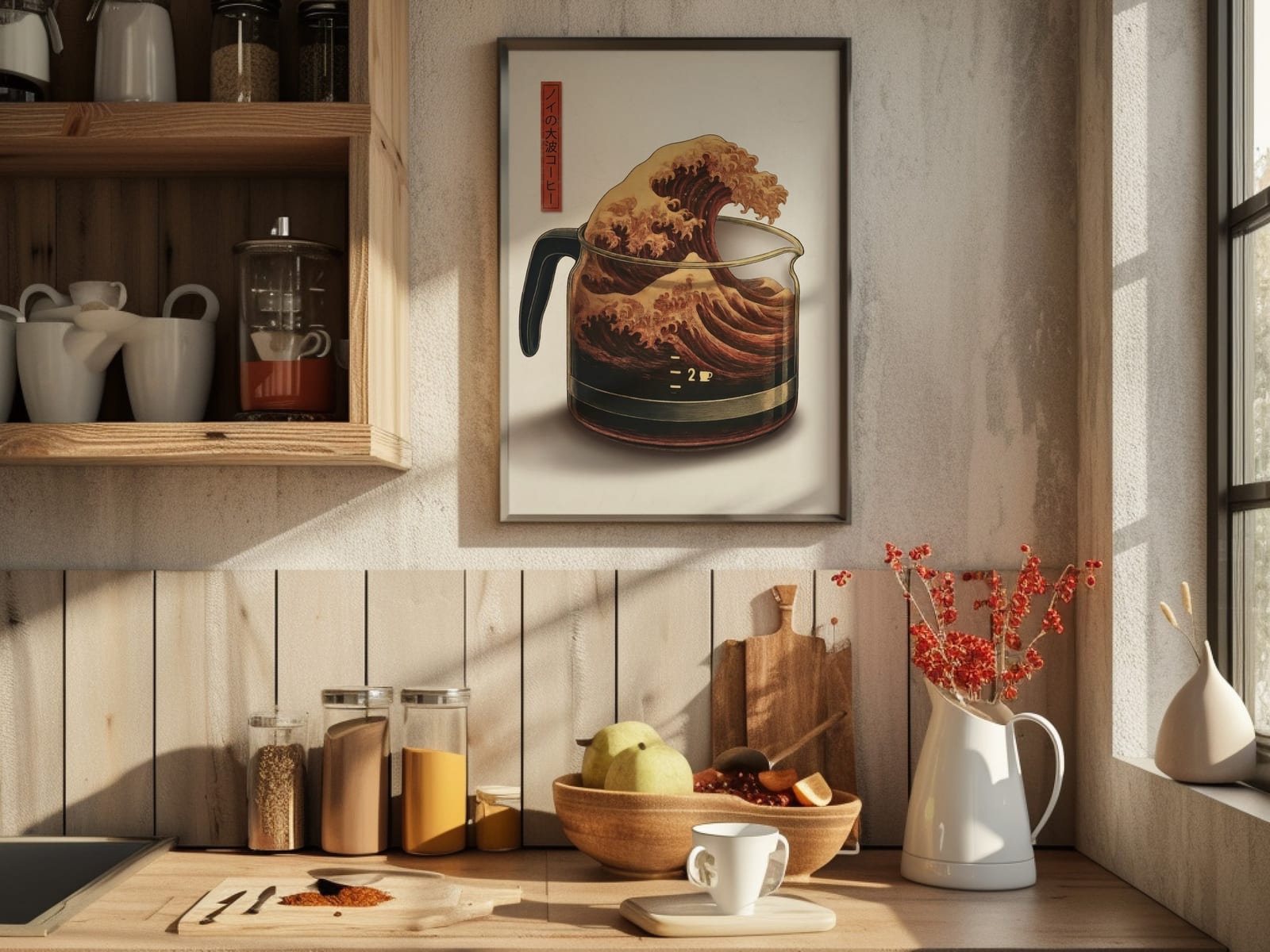 Japanese Wave Coffee Print – Minimalist Kitchen Art