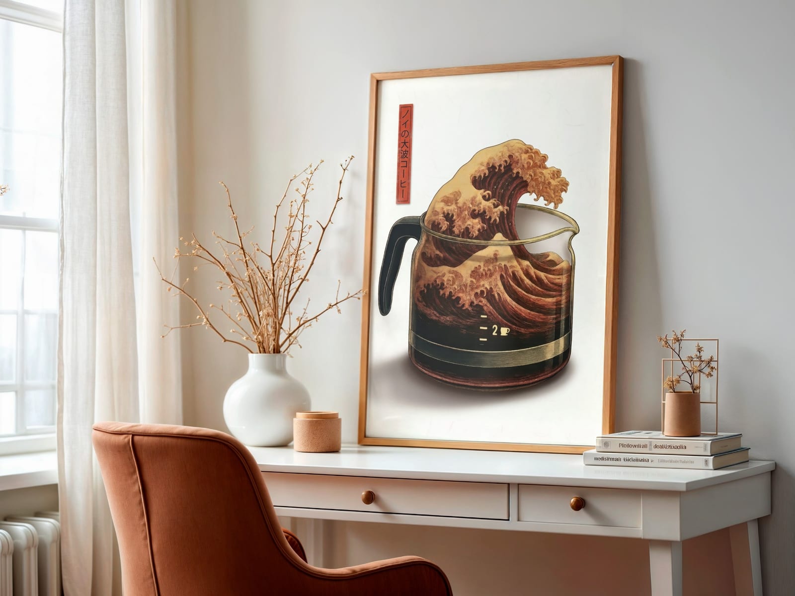 Japanese Wave Coffee Print – Minimalist Kitchen Art