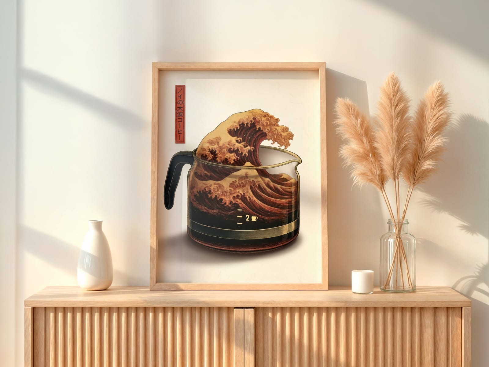Japanese Wave Coffee Print – Minimalist Kitchen Art