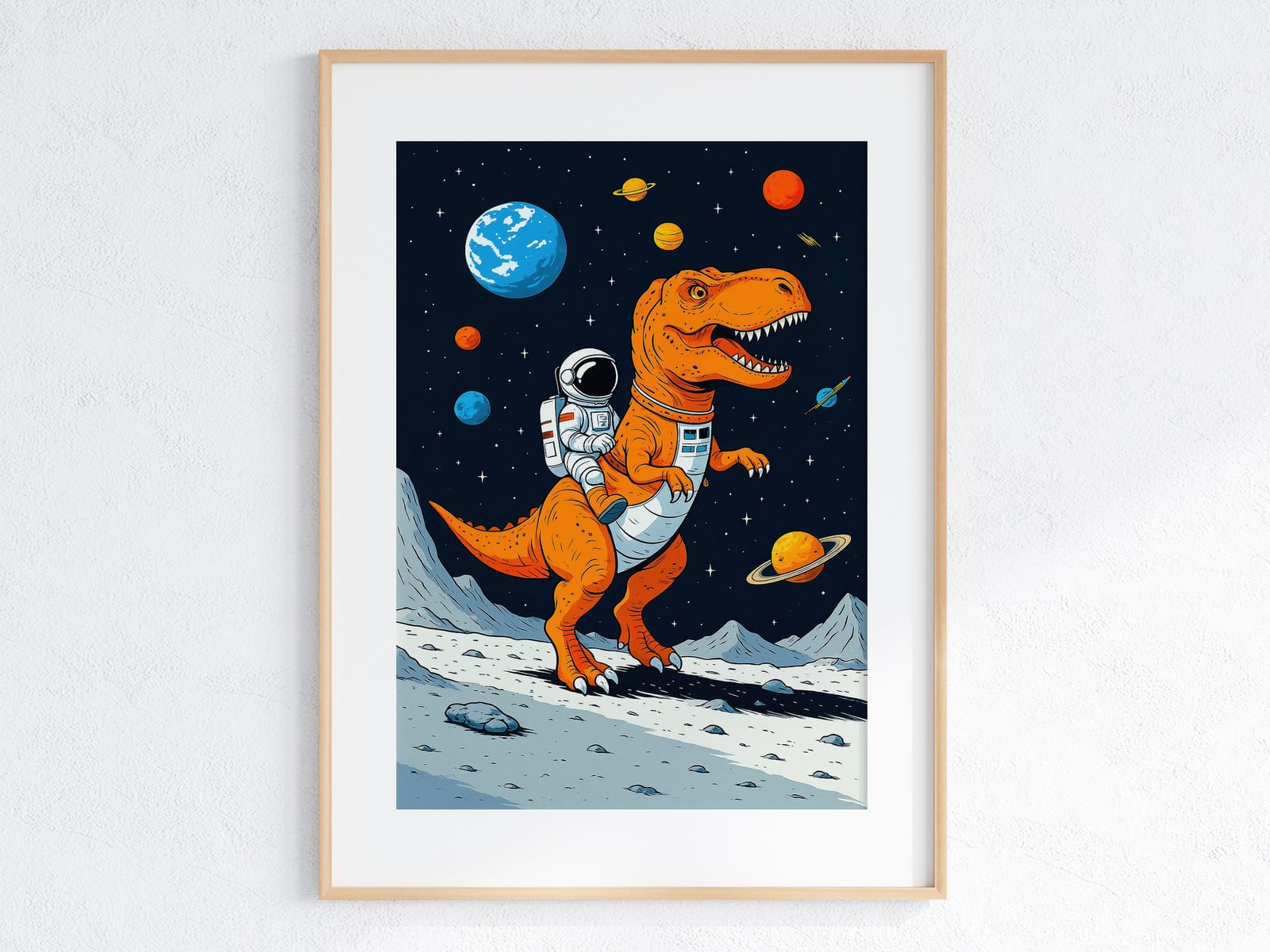Poster Astronaute sur un T-Rex dans l'espace