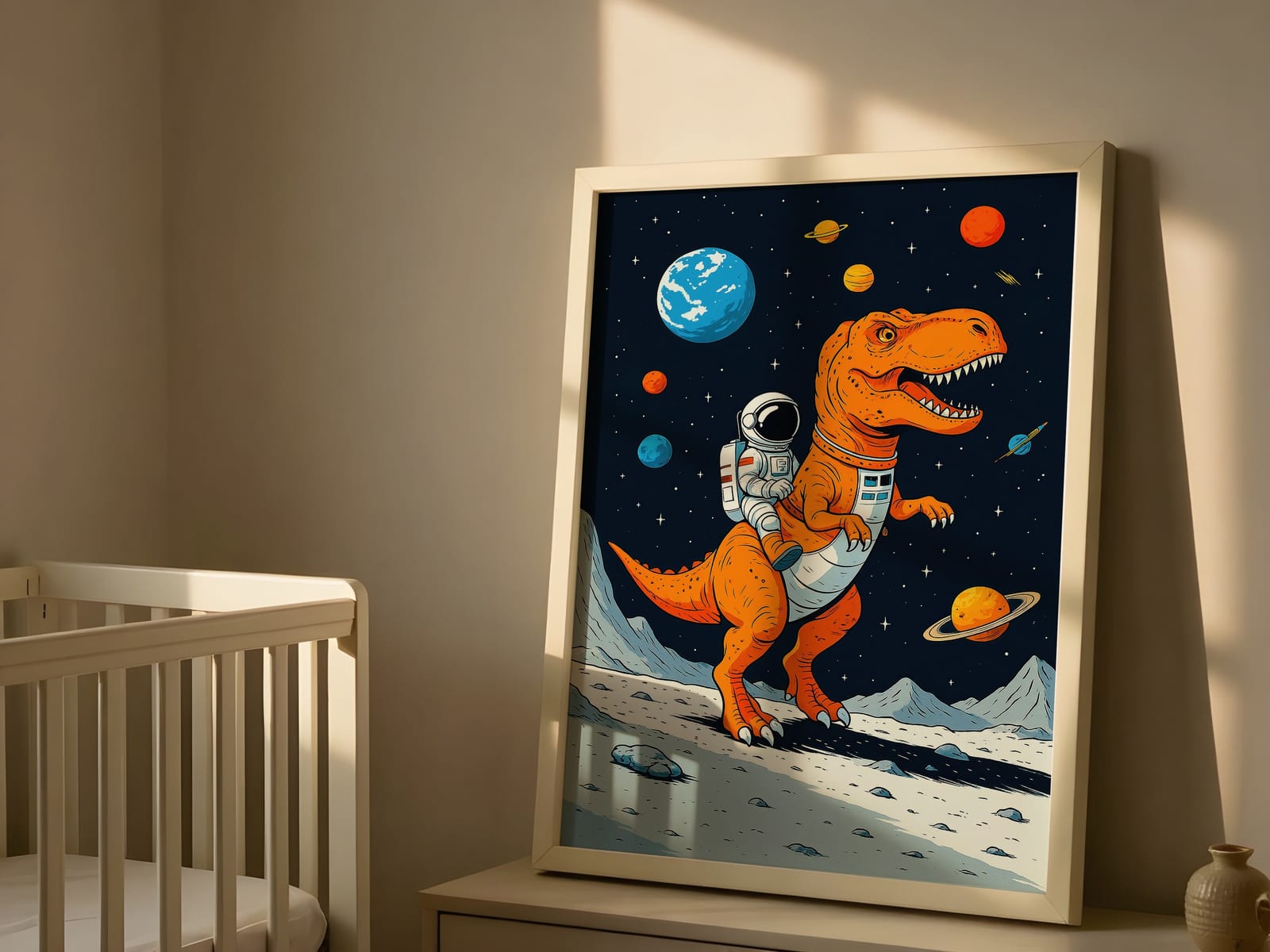 Poster Astronaute sur un T-Rex dans l'espace