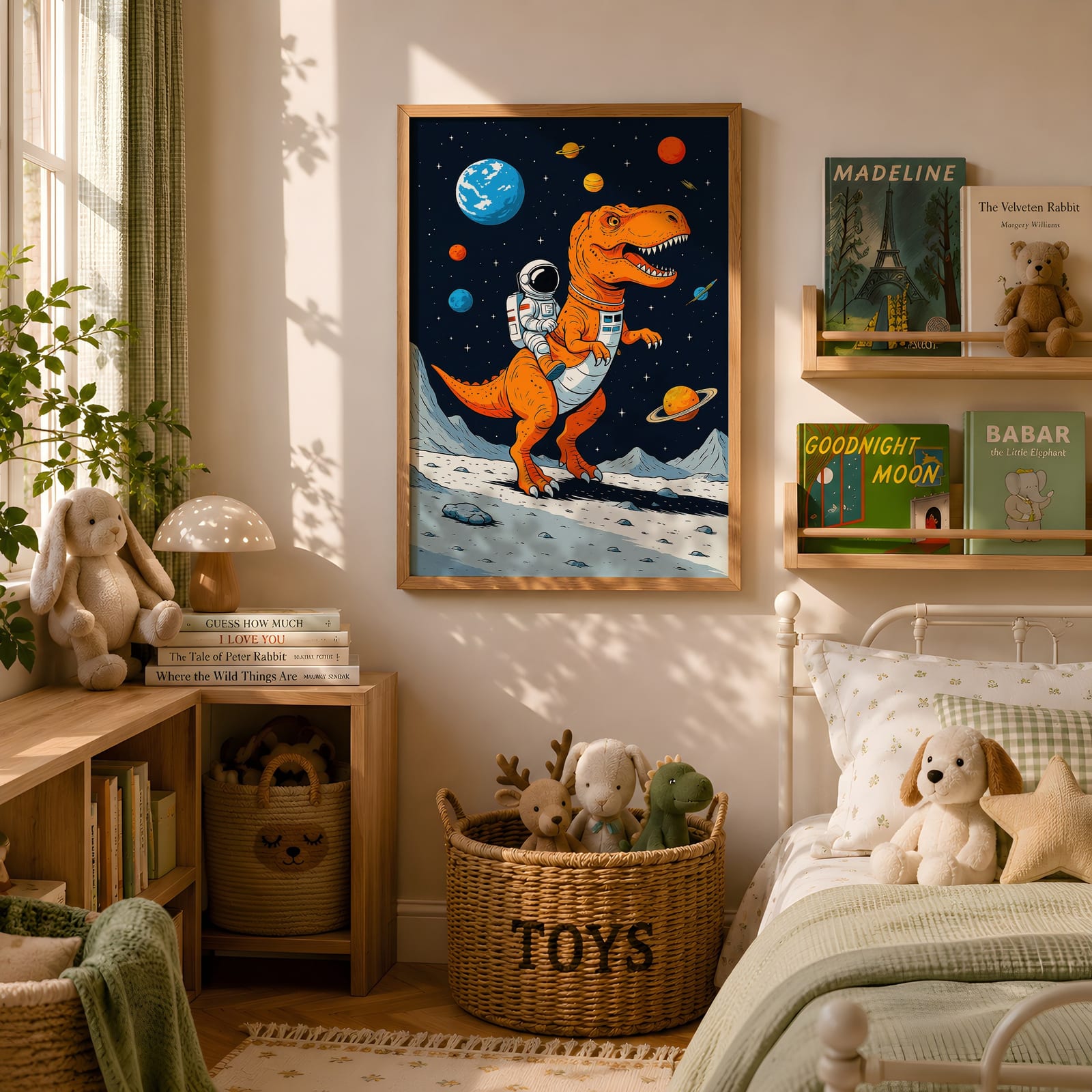 Poster Astronaute sur un T-Rex dans l'espace