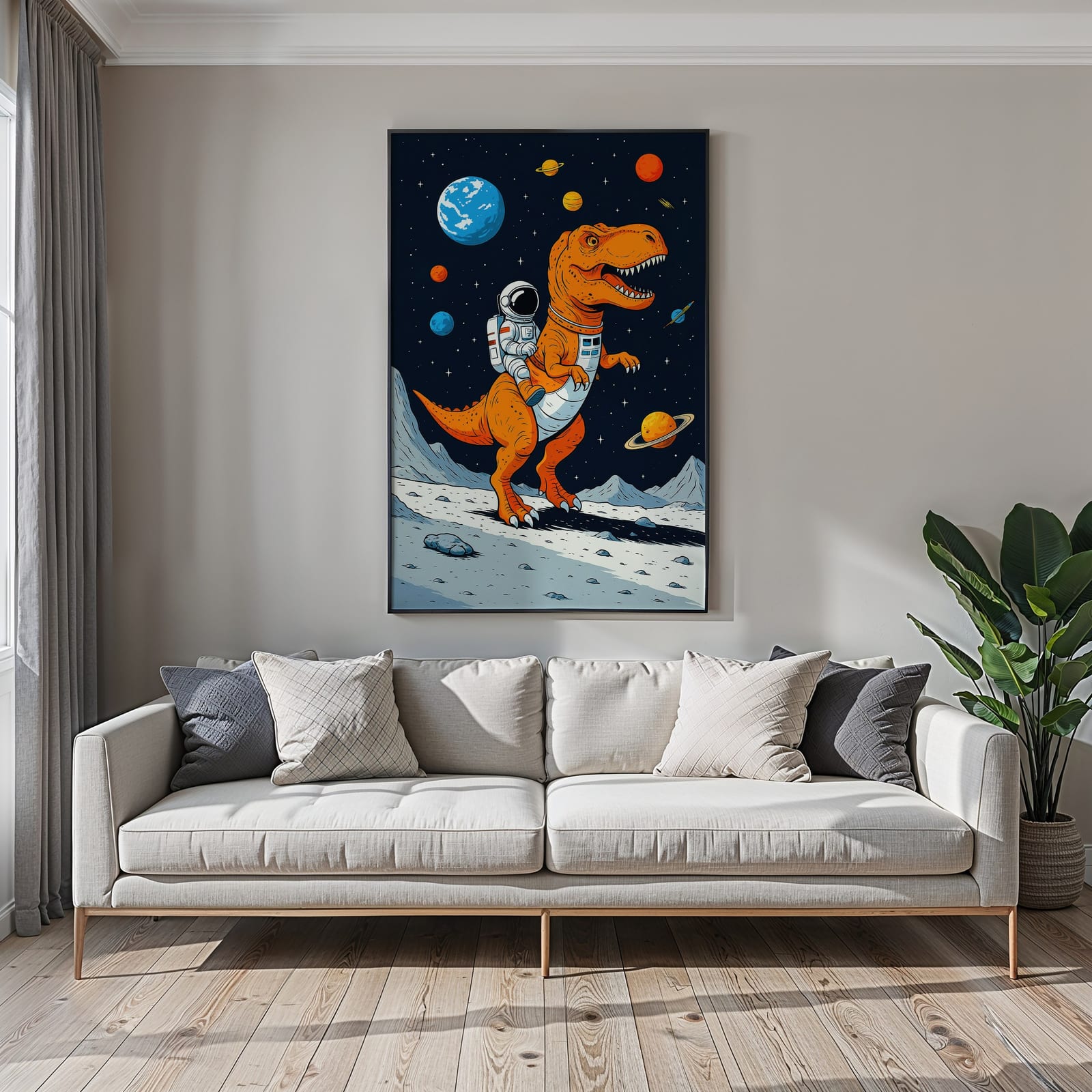 Poster Astronaute sur un T-Rex dans l'espace