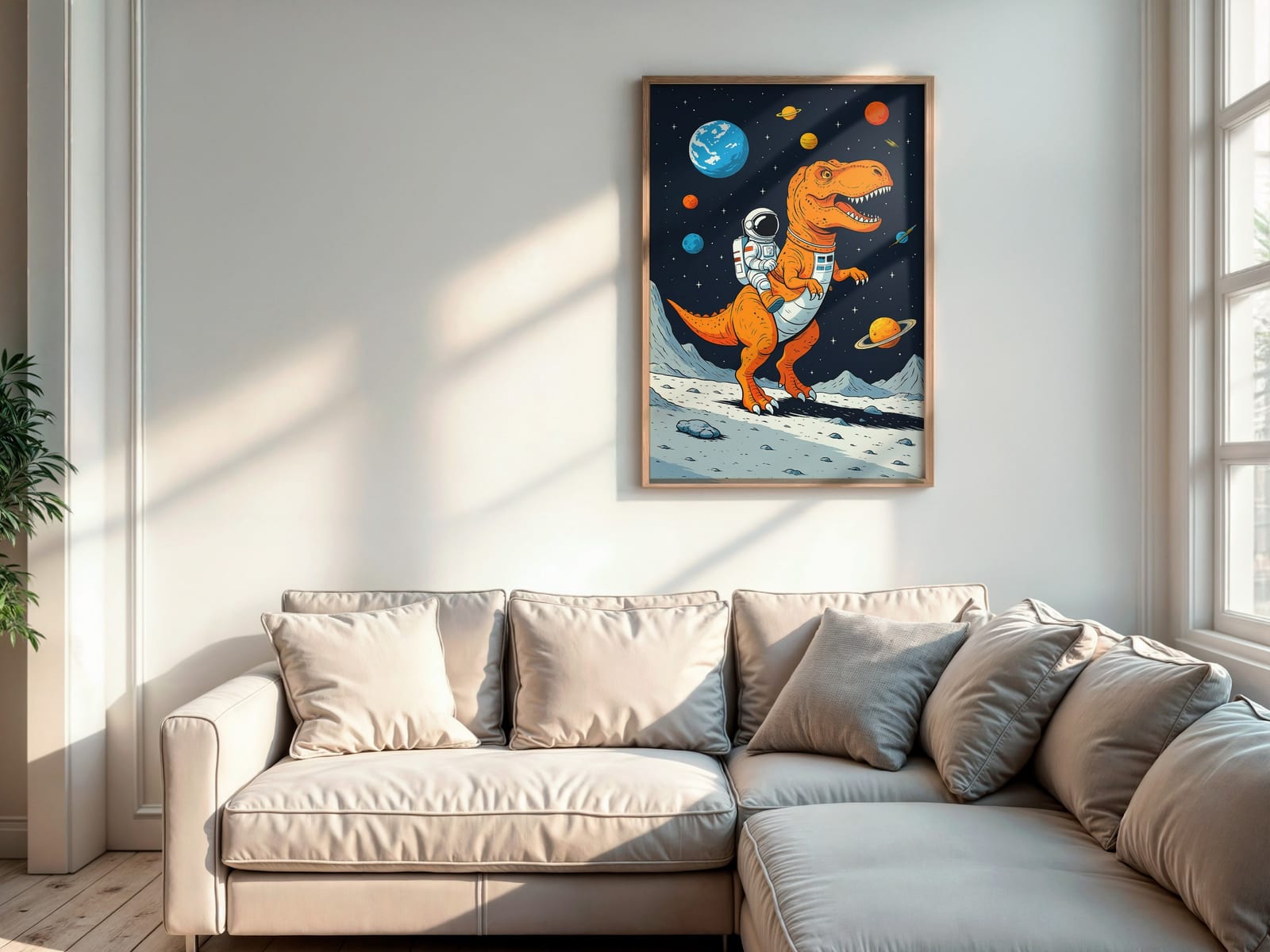 Poster Astronaute sur un T-Rex dans l'espace