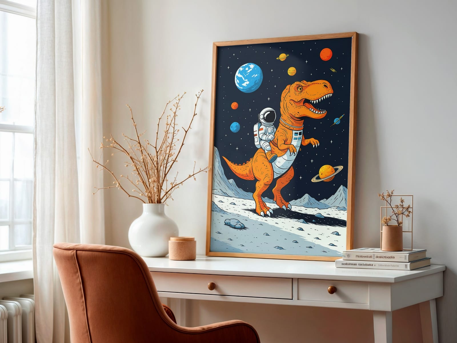 Poster Astronaute sur un T-Rex dans l'espace
