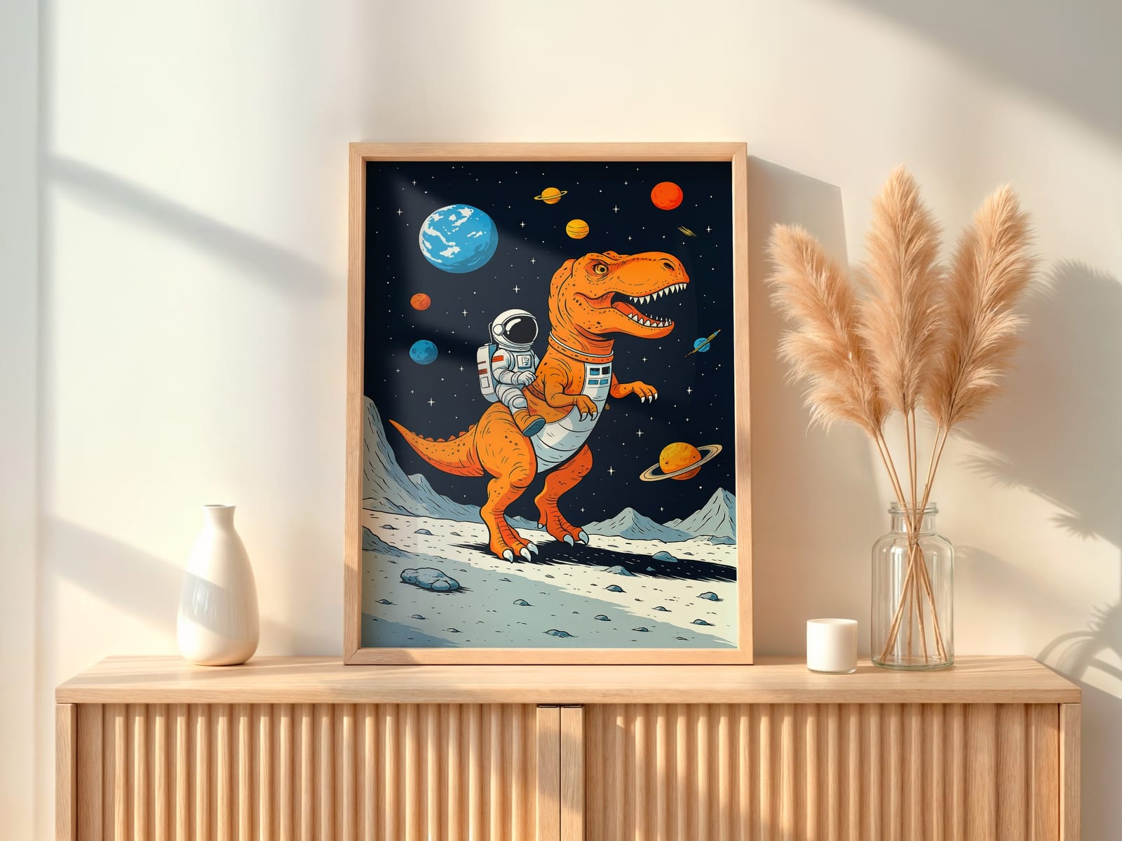 Poster Astronaute sur un T-Rex dans l'espace