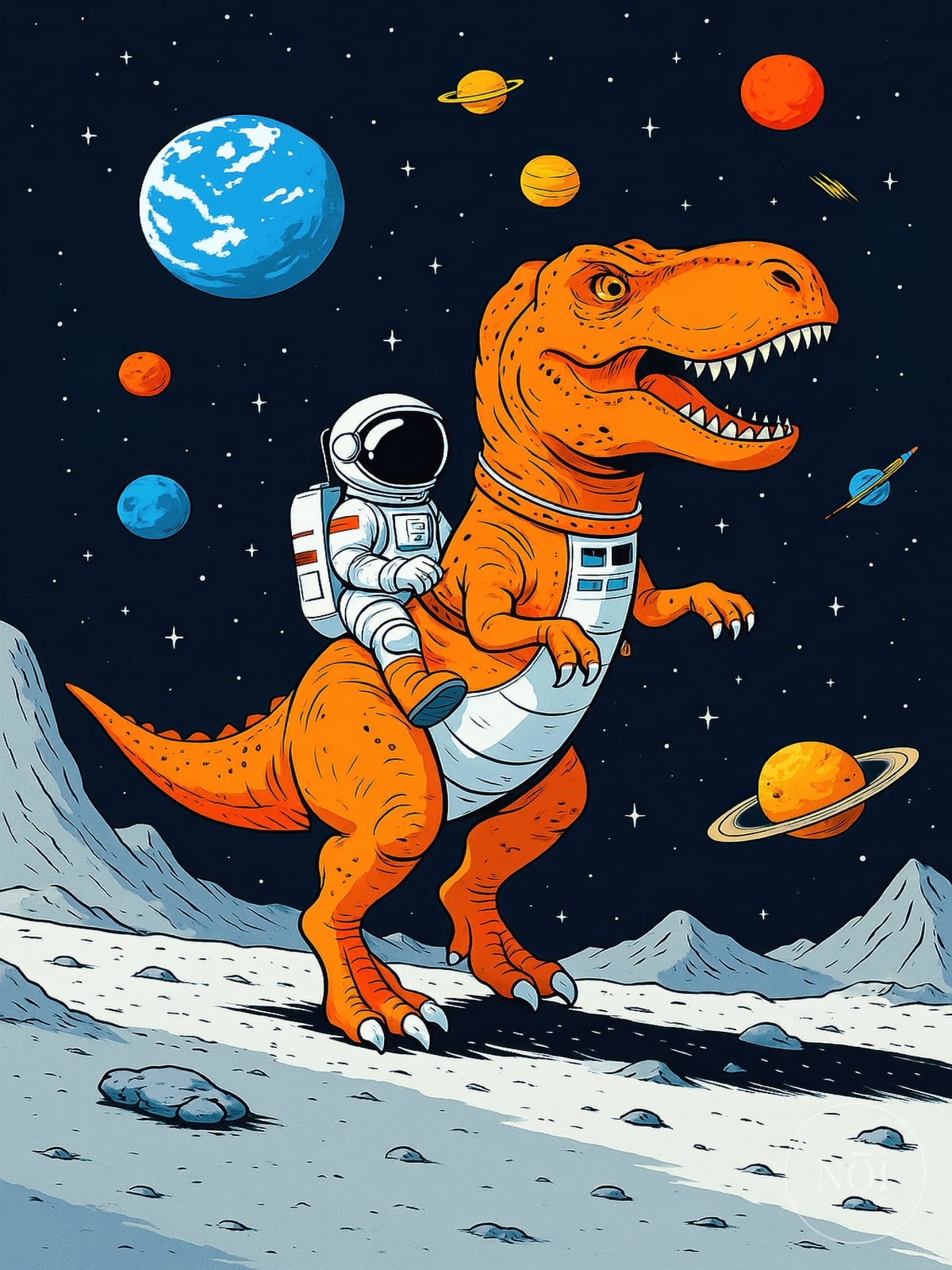 Póster Astronauta montando un T-Rex en el espacio — Poster (ungerahmt)