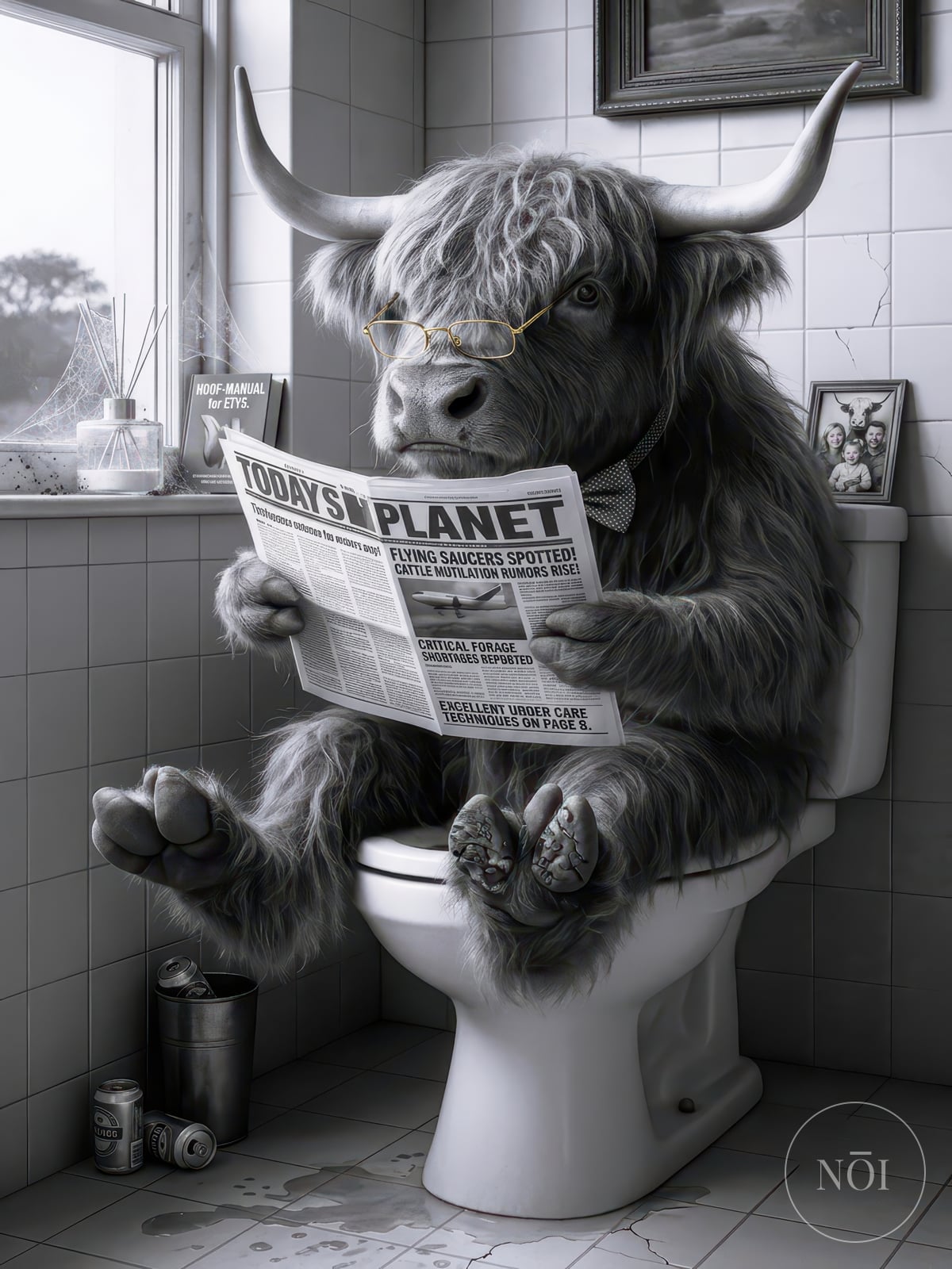 Lámina Vaca Highland en el Baño — Poster (ungerahmt)