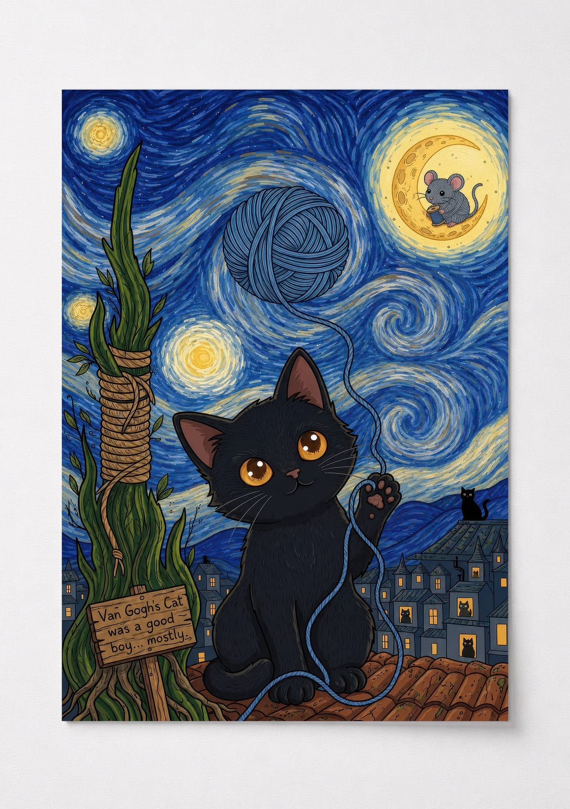 Sort Kat Stjernenat Print